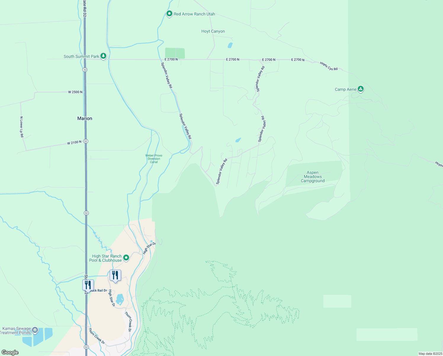 map of restaurants, bars, coffee shops, grocery stores, and more near 1417 Splendor Valley Road in Kamas