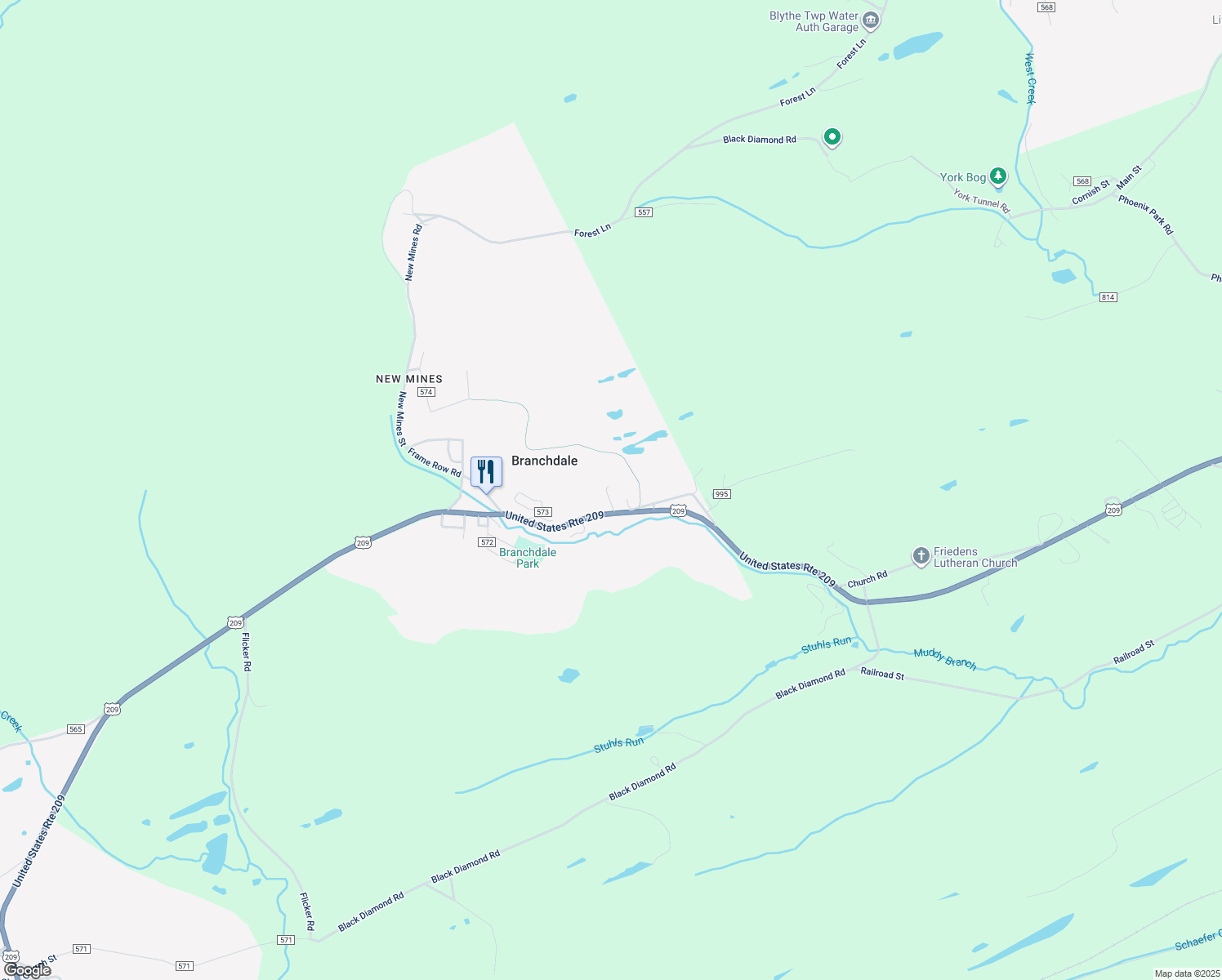 map of restaurants, bars, coffee shops, grocery stores, and more near 181 North State in Branchdale