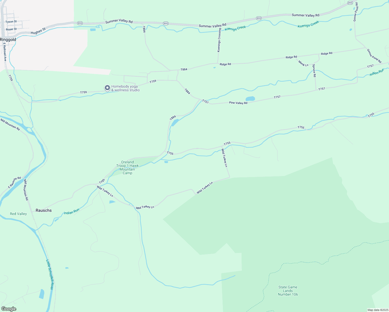 map of restaurants, bars, coffee shops, grocery stores, and more near Indian Run Road in New Ringgold
