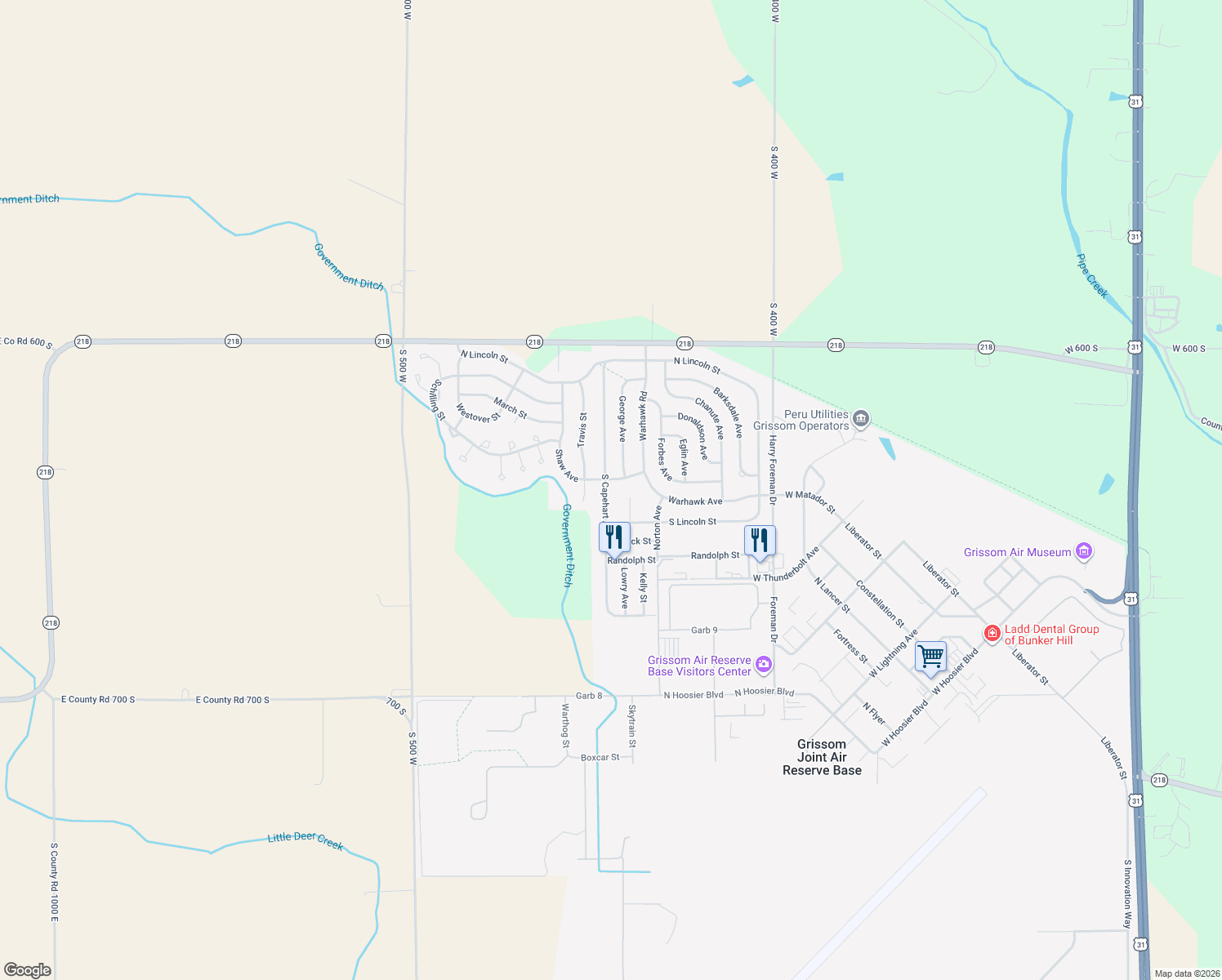 map of restaurants, bars, coffee shops, grocery stores, and more near 2676 South Capehart Avenue in Peru