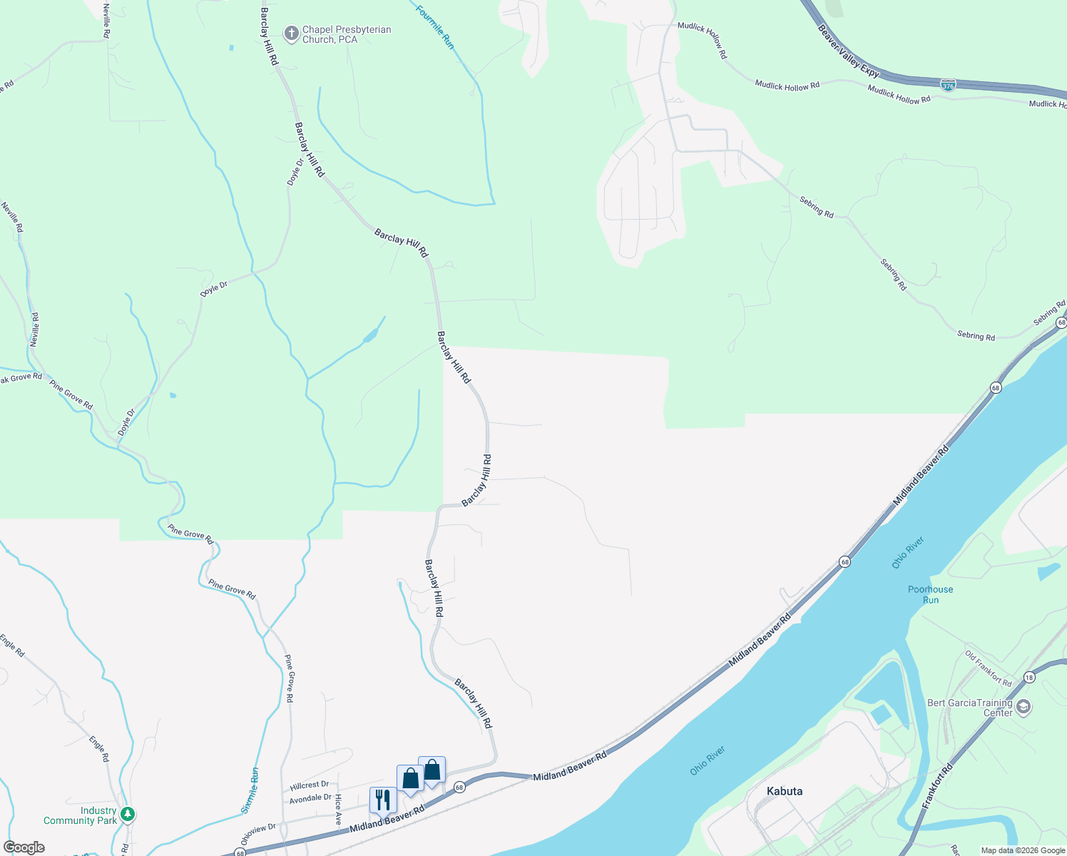 map of restaurants, bars, coffee shops, grocery stores, and more near 1841 Barclay Hill Rd in Beaver