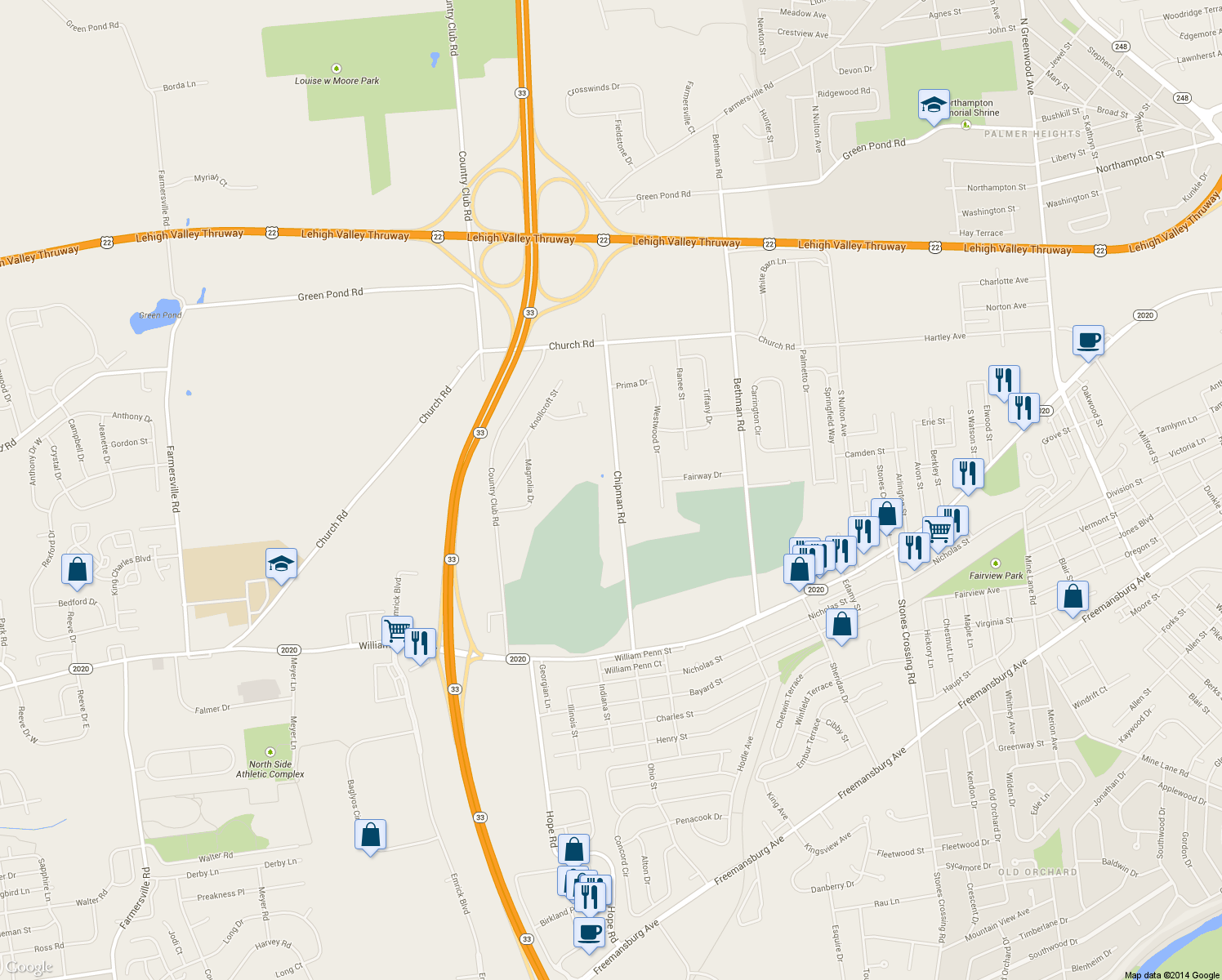 map of restaurants, bars, coffee shops, grocery stores, and more near 3559 Chipman Rd in Easton