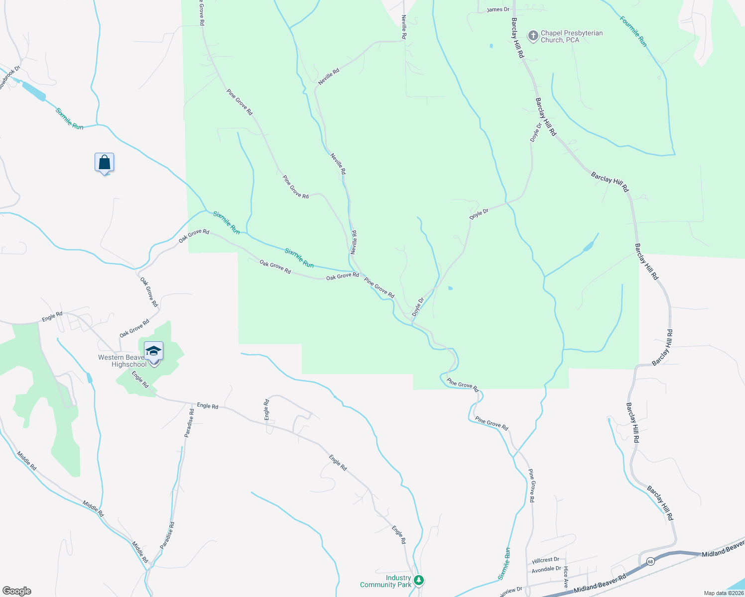 map of restaurants, bars, coffee shops, grocery stores, and more near 2160 Pine Grove Road in Industry