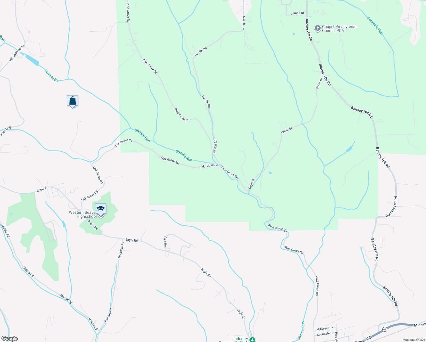 map of restaurants, bars, coffee shops, grocery stores, and more near 2160 Pine Grove Road in Industry