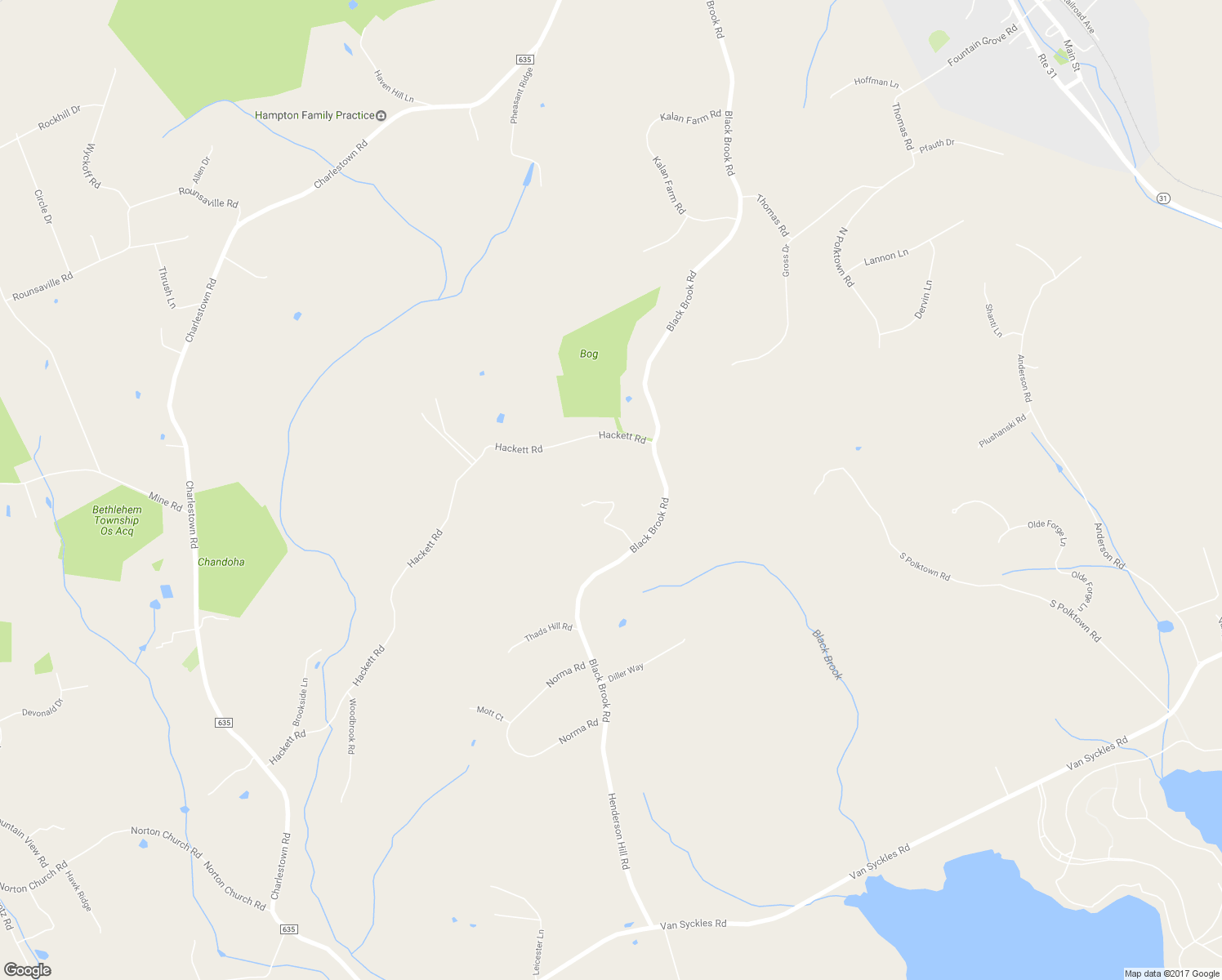 map of restaurants, bars, coffee shops, grocery stores, and more near 135 Black Brook Road in Hampton