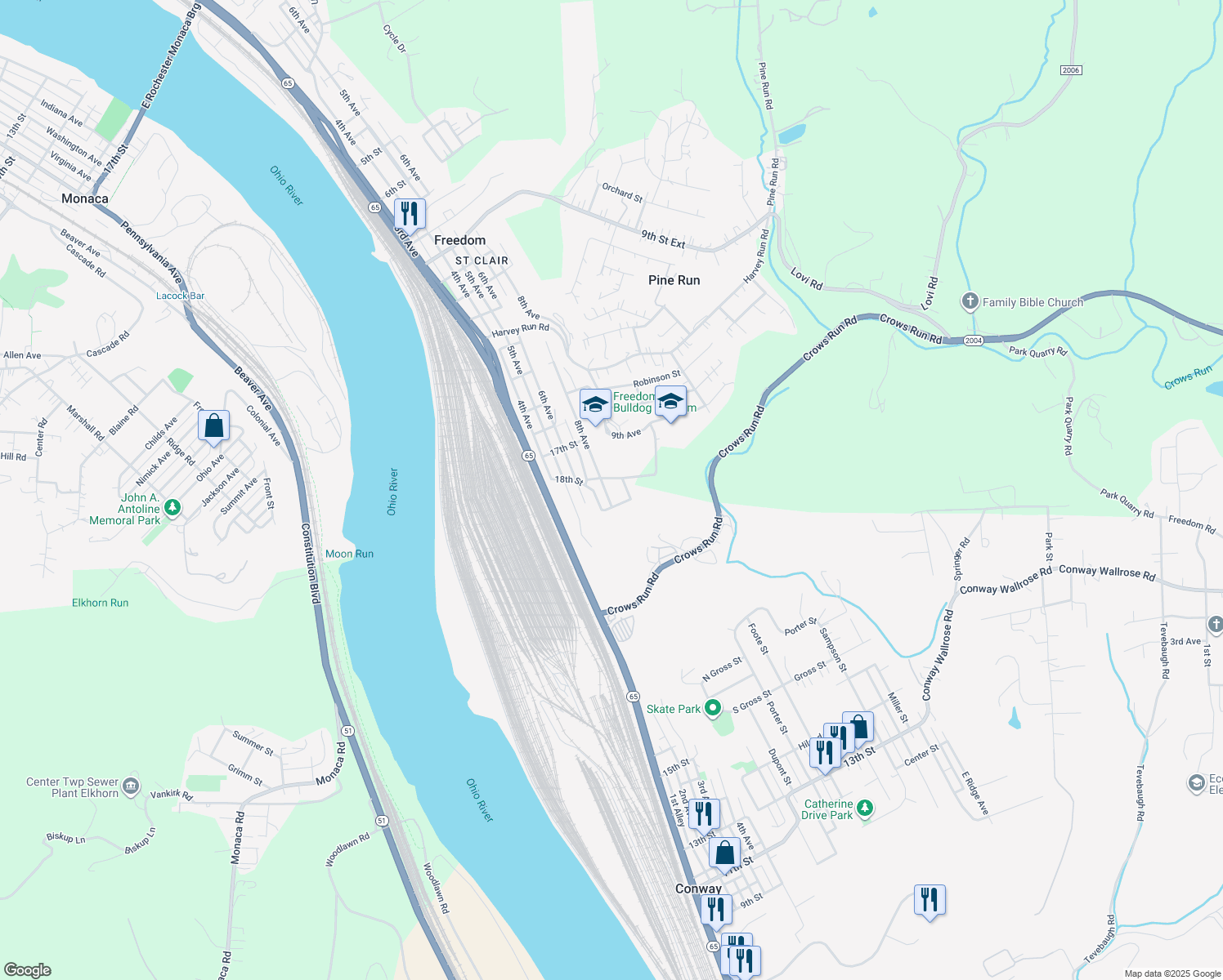map of restaurants, bars, coffee shops, grocery stores, and more near 1819 8th Ave in Freedom