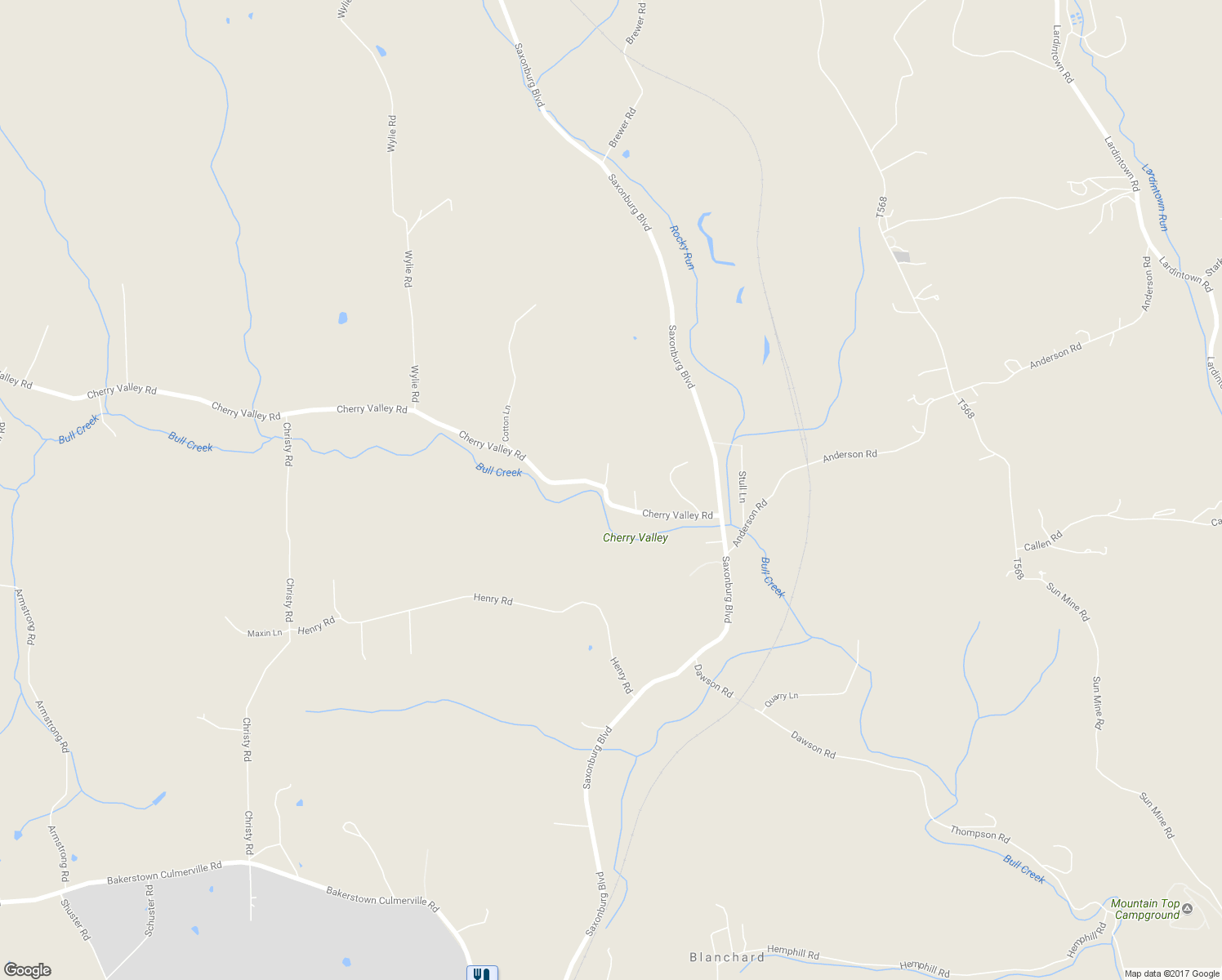 map of restaurants, bars, coffee shops, grocery stores, and more near 143 Cherry Valley Road in Saxonburg