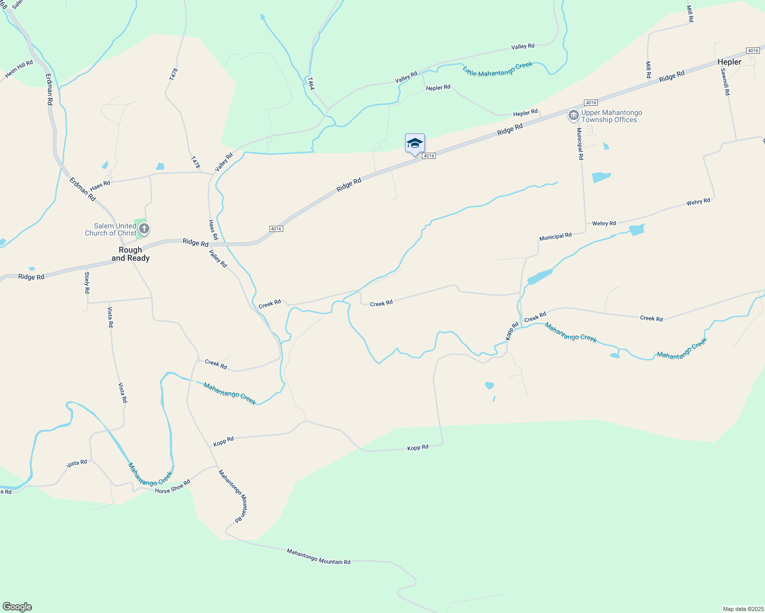 map of restaurants, bars, coffee shops, grocery stores, and more near 114 Creek Road in Klingerstown