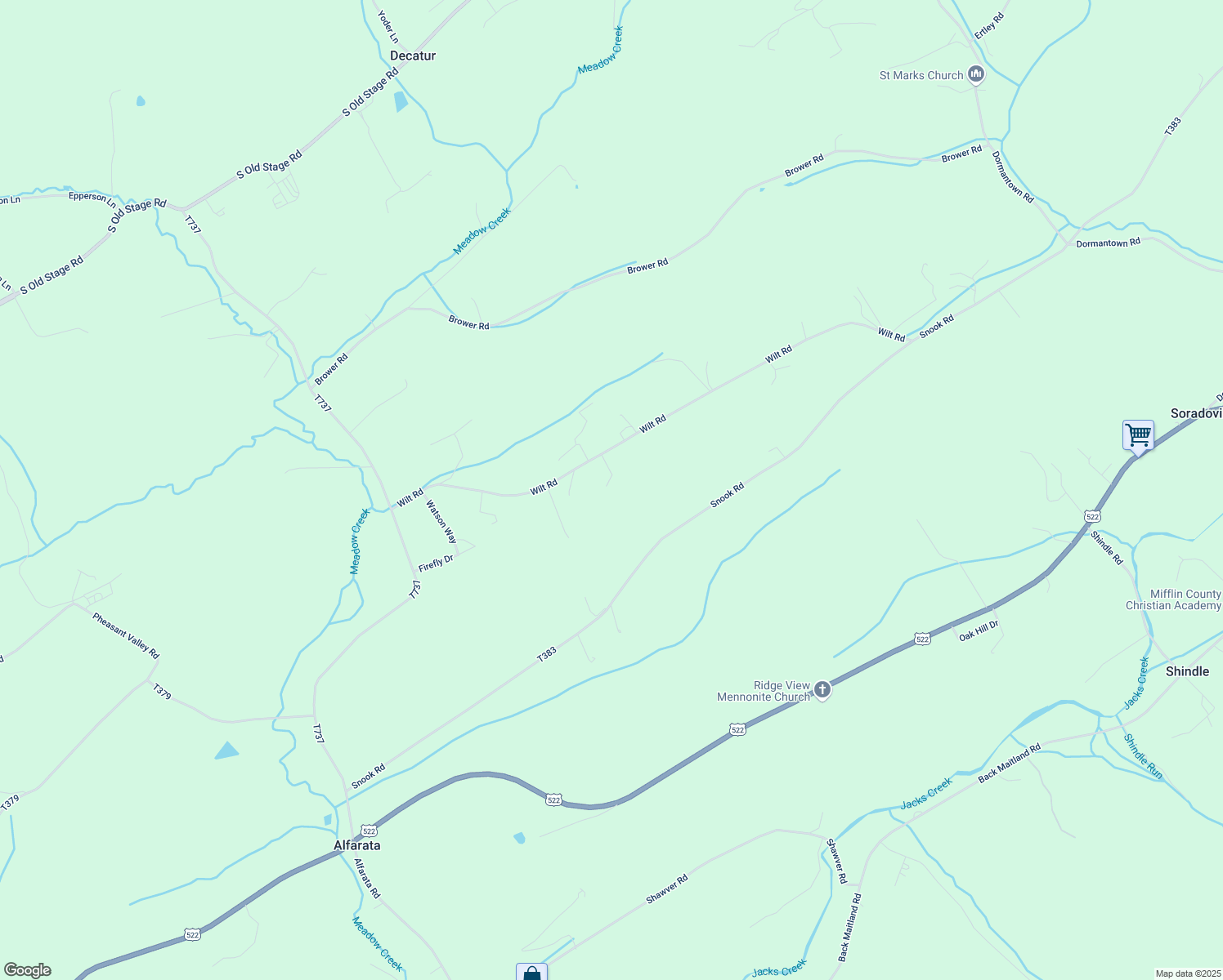 map of restaurants, bars, coffee shops, grocery stores, and more near 340 Wilt Road in McClure
