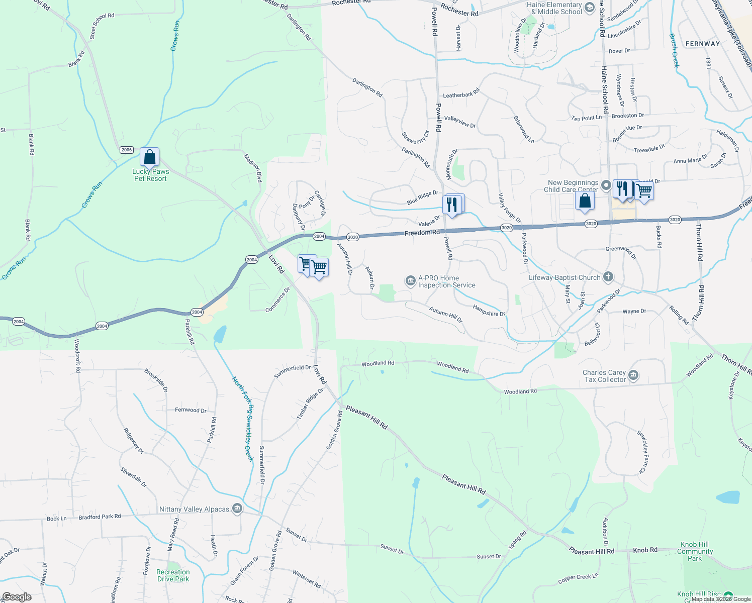 map of restaurants, bars, coffee shops, grocery stores, and more near 118 Autumn Hill Drive in Cranberry Township