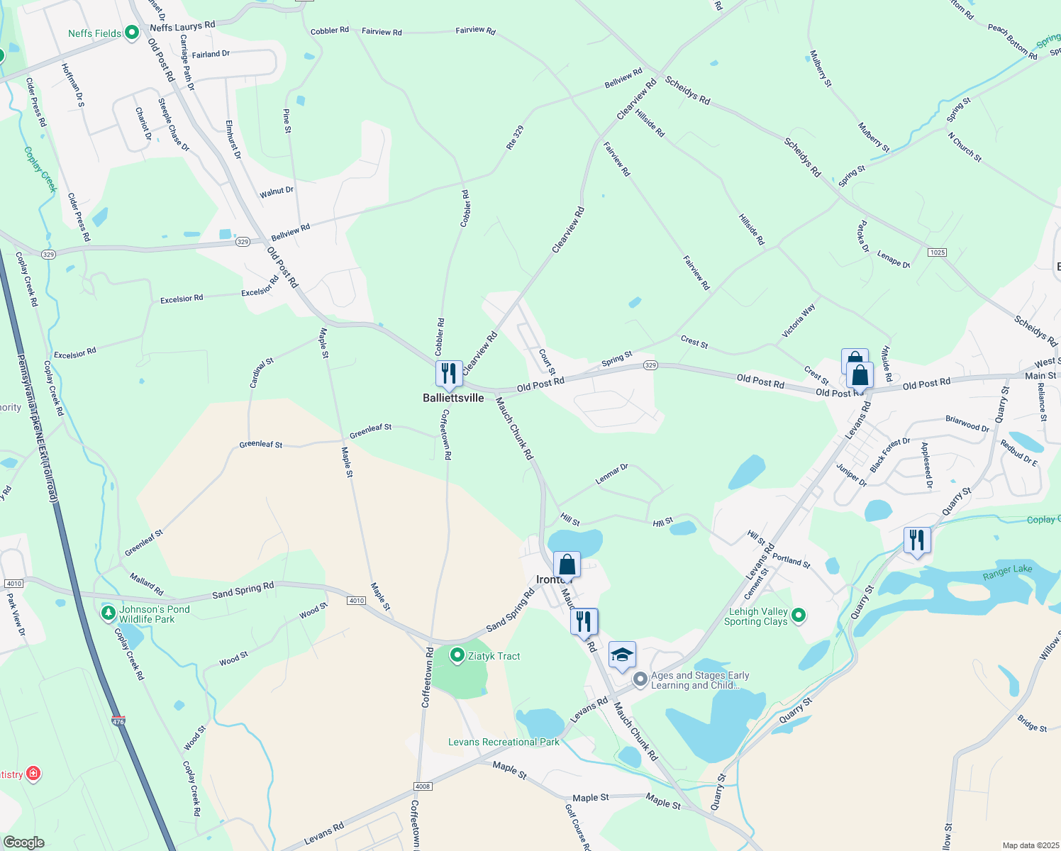 map of restaurants, bars, coffee shops, grocery stores, and more near 4425 Mauch Chunk Rd in Coplay