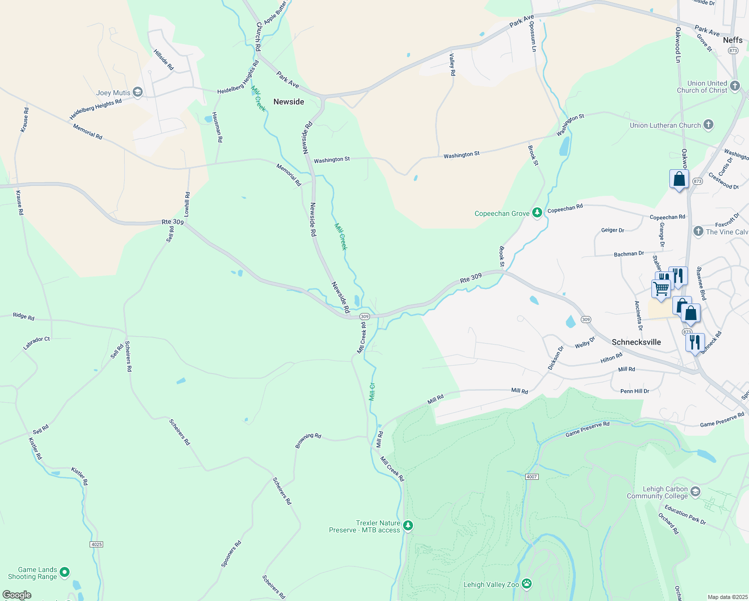 map of restaurants, bars, coffee shops, grocery stores, and more near 5520 Hickory Drive in Schnecksville