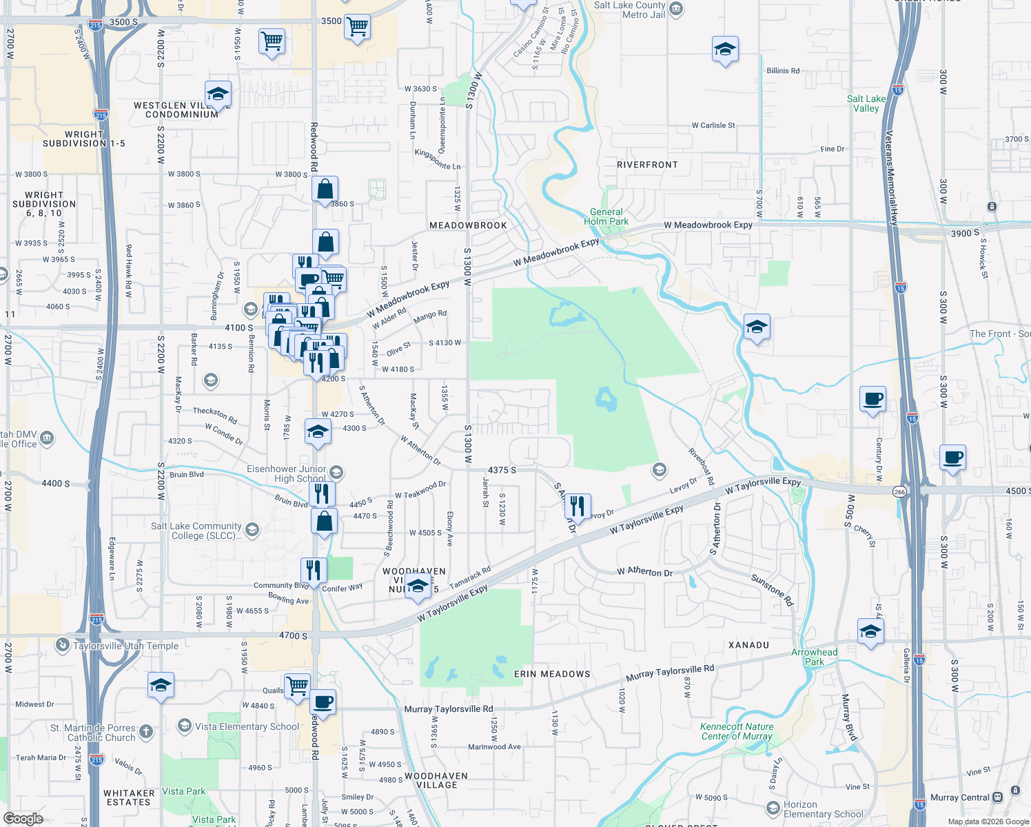 map of restaurants, bars, coffee shops, grocery stores, and more near 4268 Dunmore Court in Taylorsville