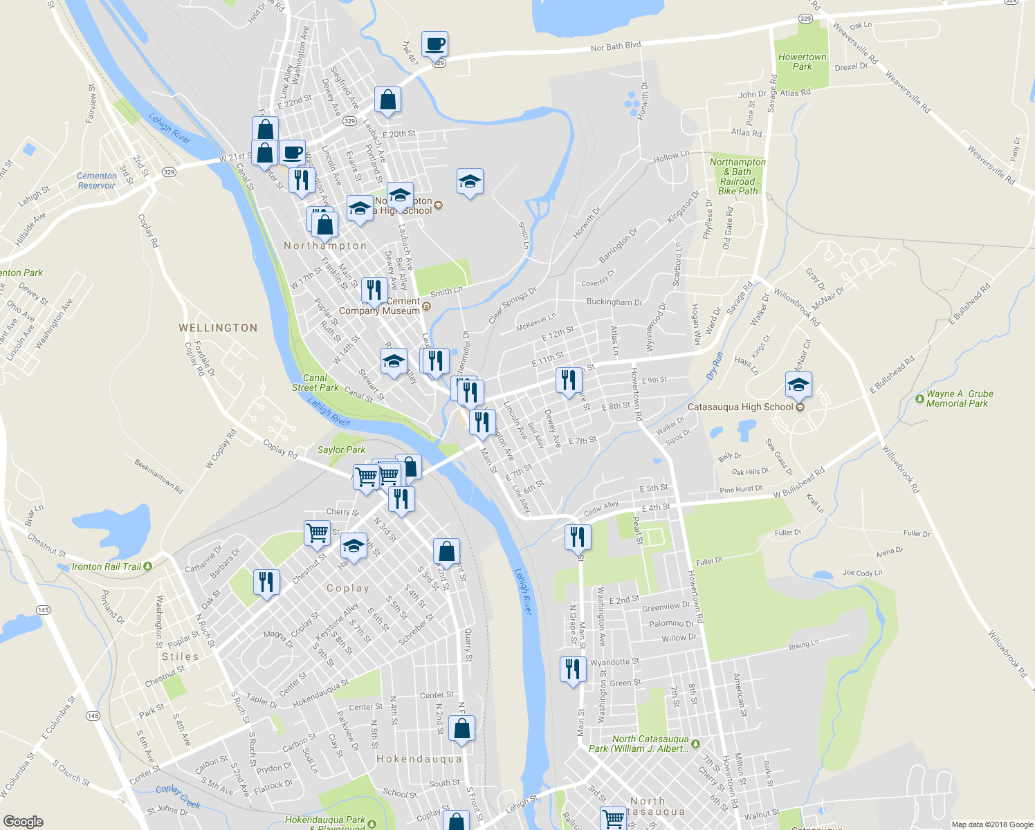 map of restaurants, bars, coffee shops, grocery stores, and more near 907 Lincoln Avenue in Northampton