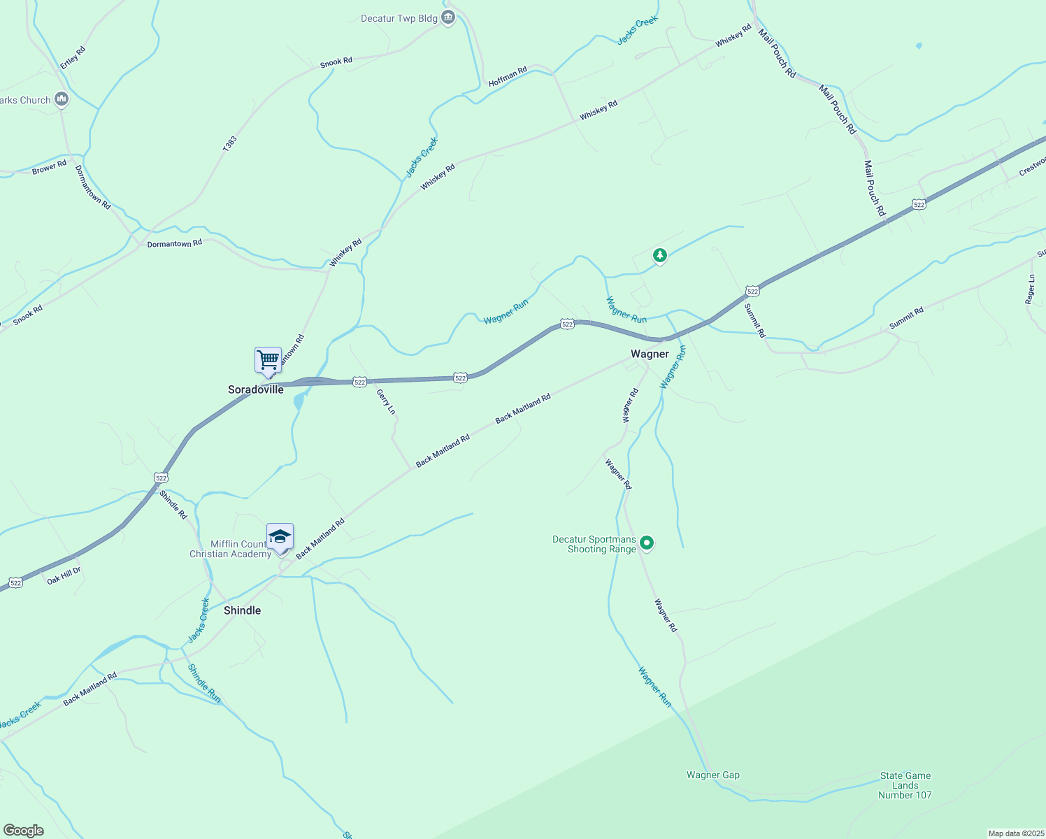 map of restaurants, bars, coffee shops, grocery stores, and more near 19 Kepner Lane in McClure