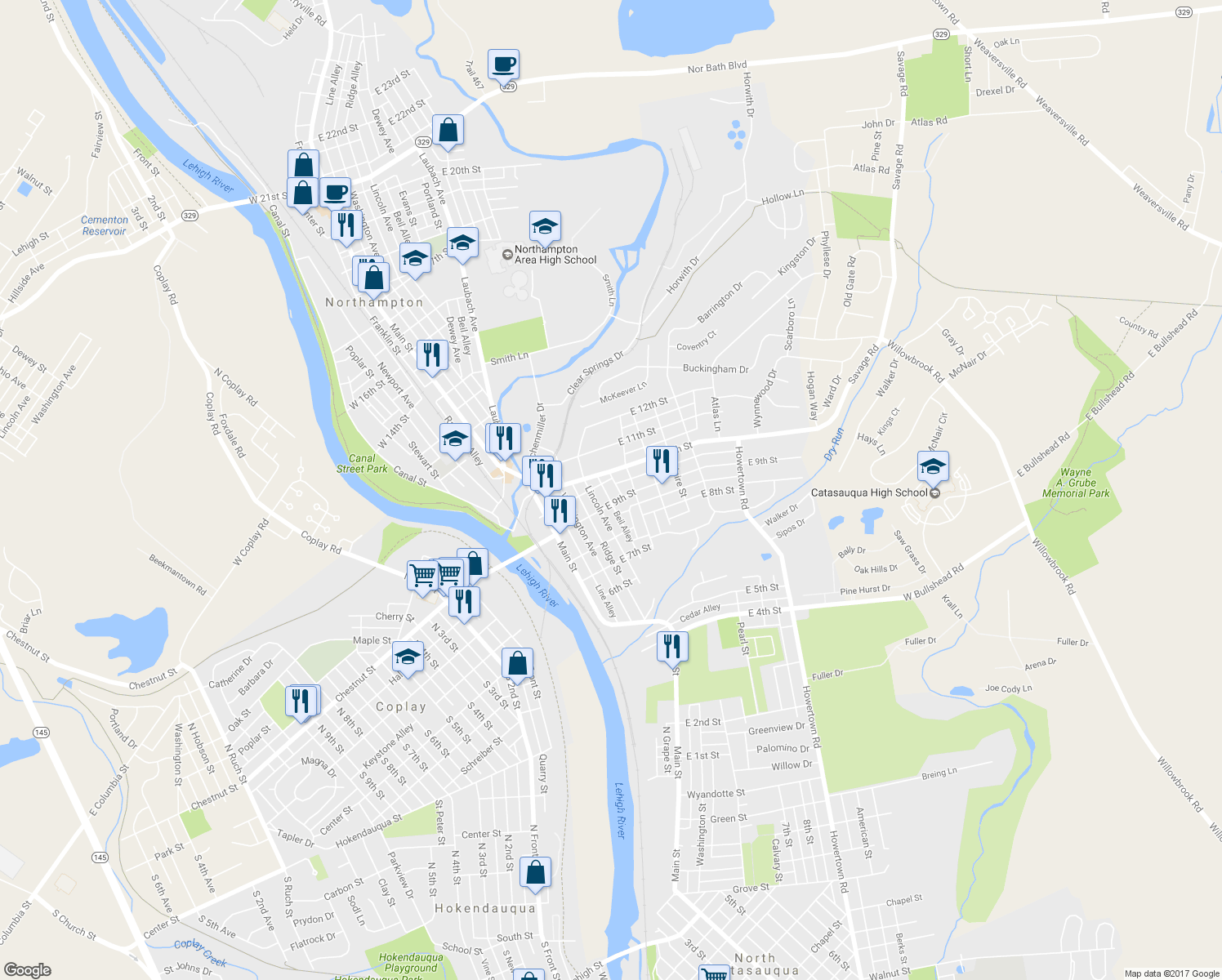 map of restaurants, bars, coffee shops, grocery stores, and more near 922 Dewey Avenue in Northampton