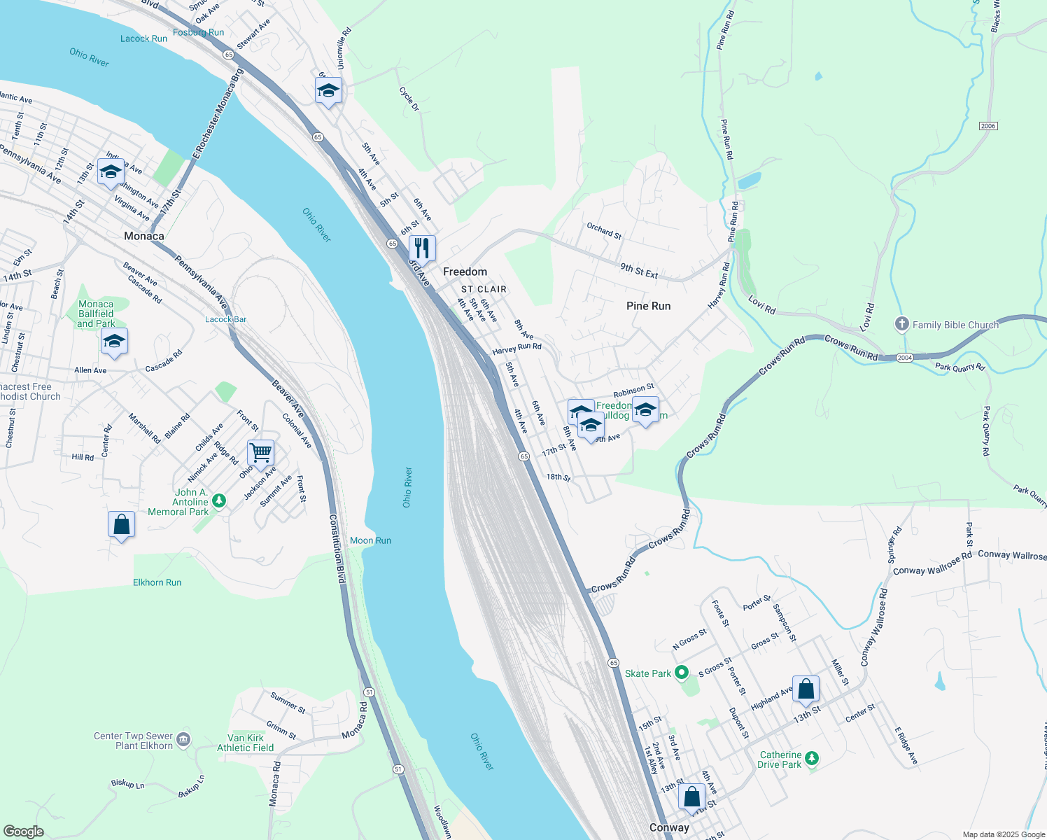 map of restaurants, bars, coffee shops, grocery stores, and more near 1501 4th Avenue in Freedom