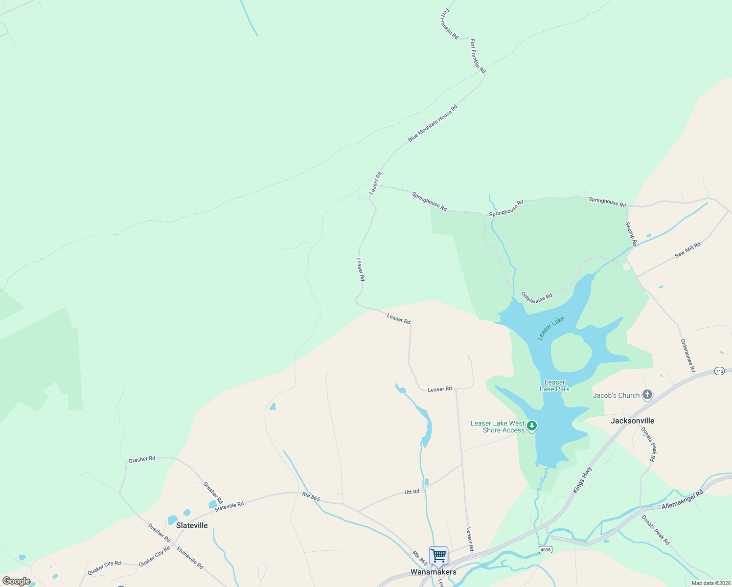 map of restaurants, bars, coffee shops, grocery stores, and more near 7990 Leaser Road in Kempton
