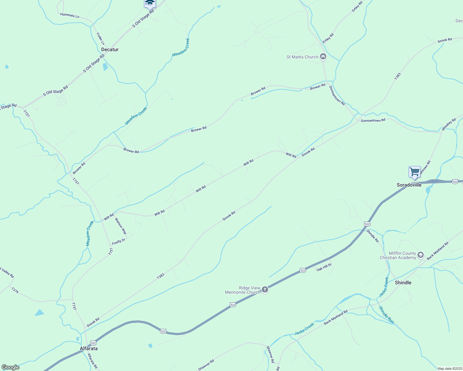 map of restaurants, bars, coffee shops, grocery stores, and more near 470 Wilt Road in McClure