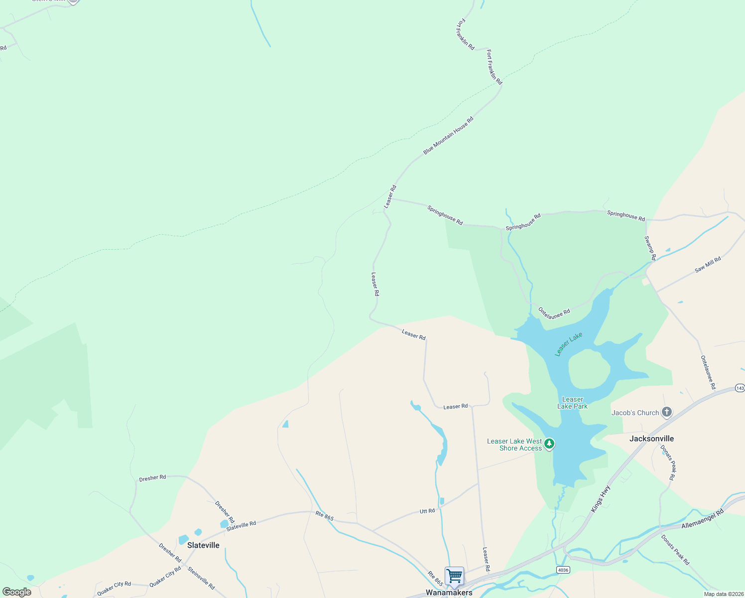 map of restaurants, bars, coffee shops, grocery stores, and more near 7990 Leaser Road in Kempton