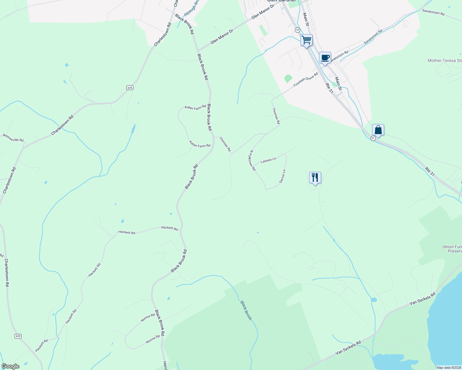 map of restaurants, bars, coffee shops, grocery stores, and more near 205 Gross Drive in Glen Gardner