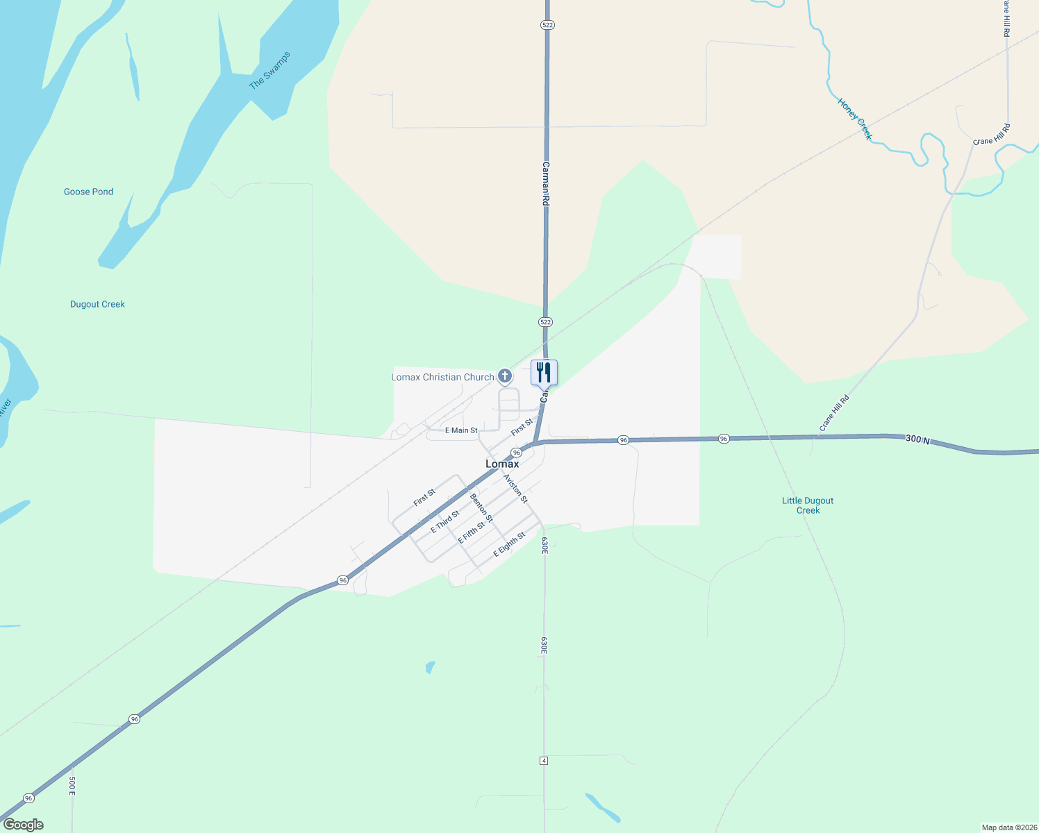 map of restaurants, bars, coffee shops, grocery stores, and more near Russell Street in Lomax