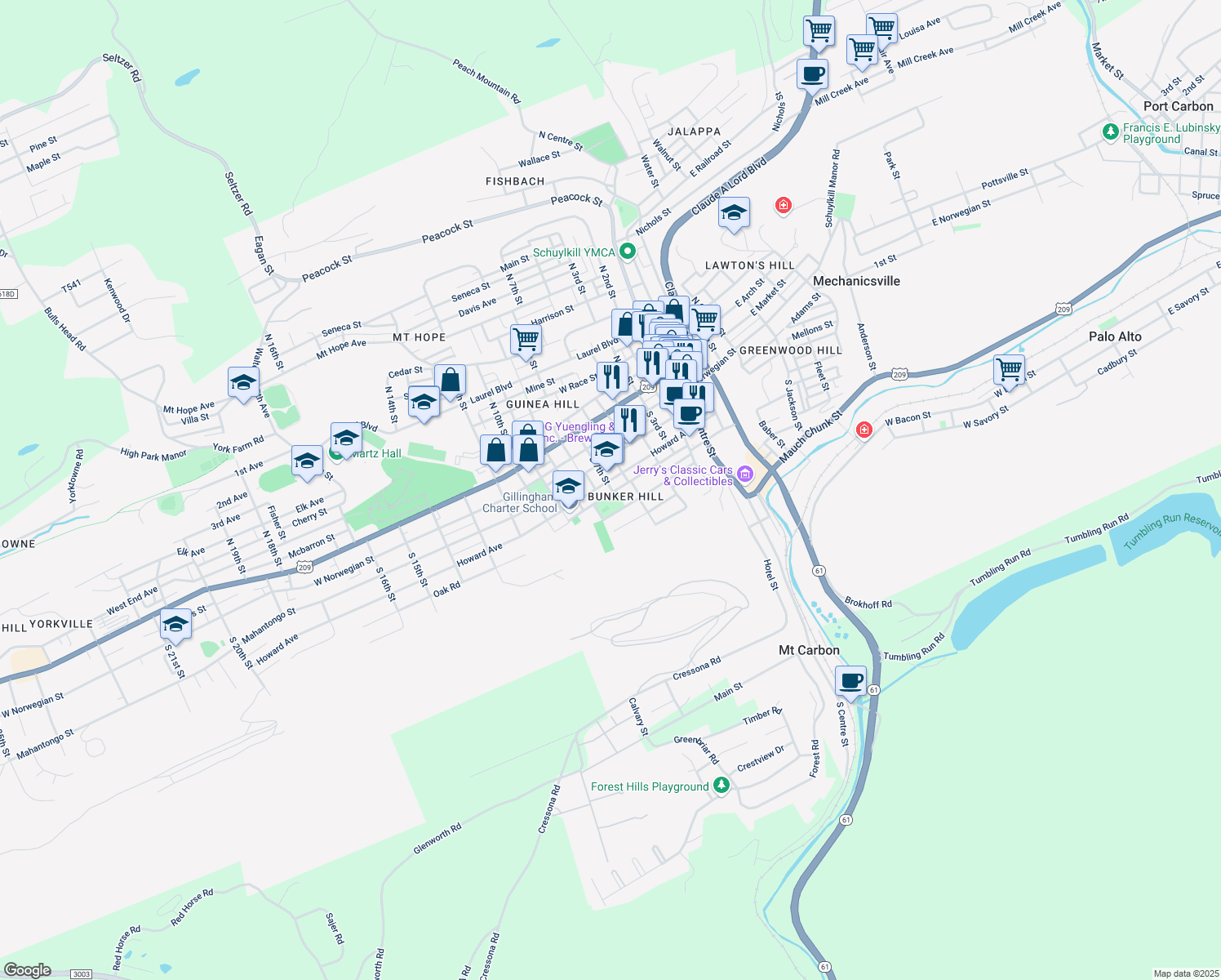 map of restaurants, bars, coffee shops, grocery stores, and more near 700 Schuylkill Avenue in Pottsville