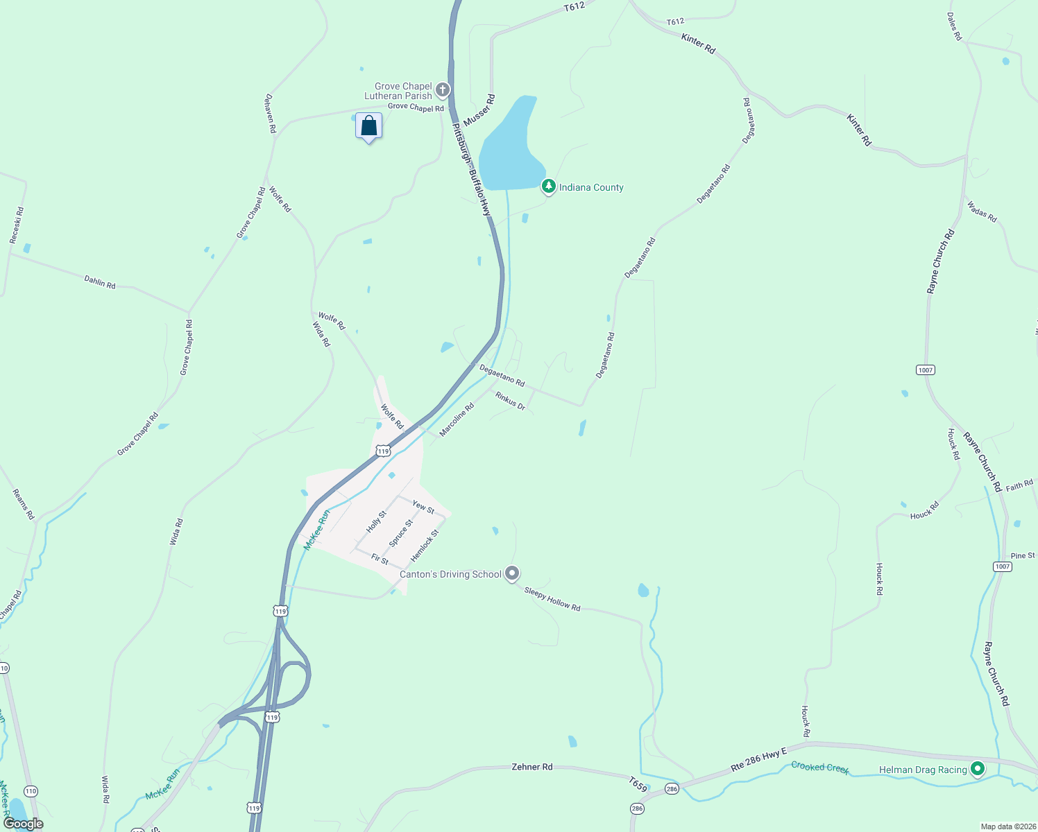 map of restaurants, bars, coffee shops, grocery stores, and more near 128 Rinkus Drive in Indiana