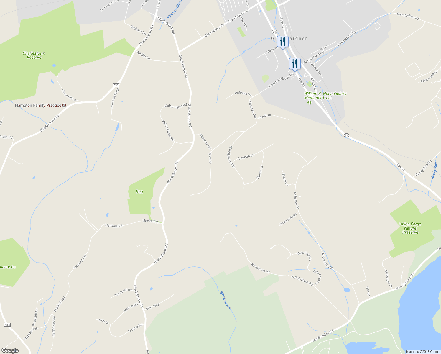 map of restaurants, bars, coffee shops, grocery stores, and more near 205 Gross Drive in Glen Gardner