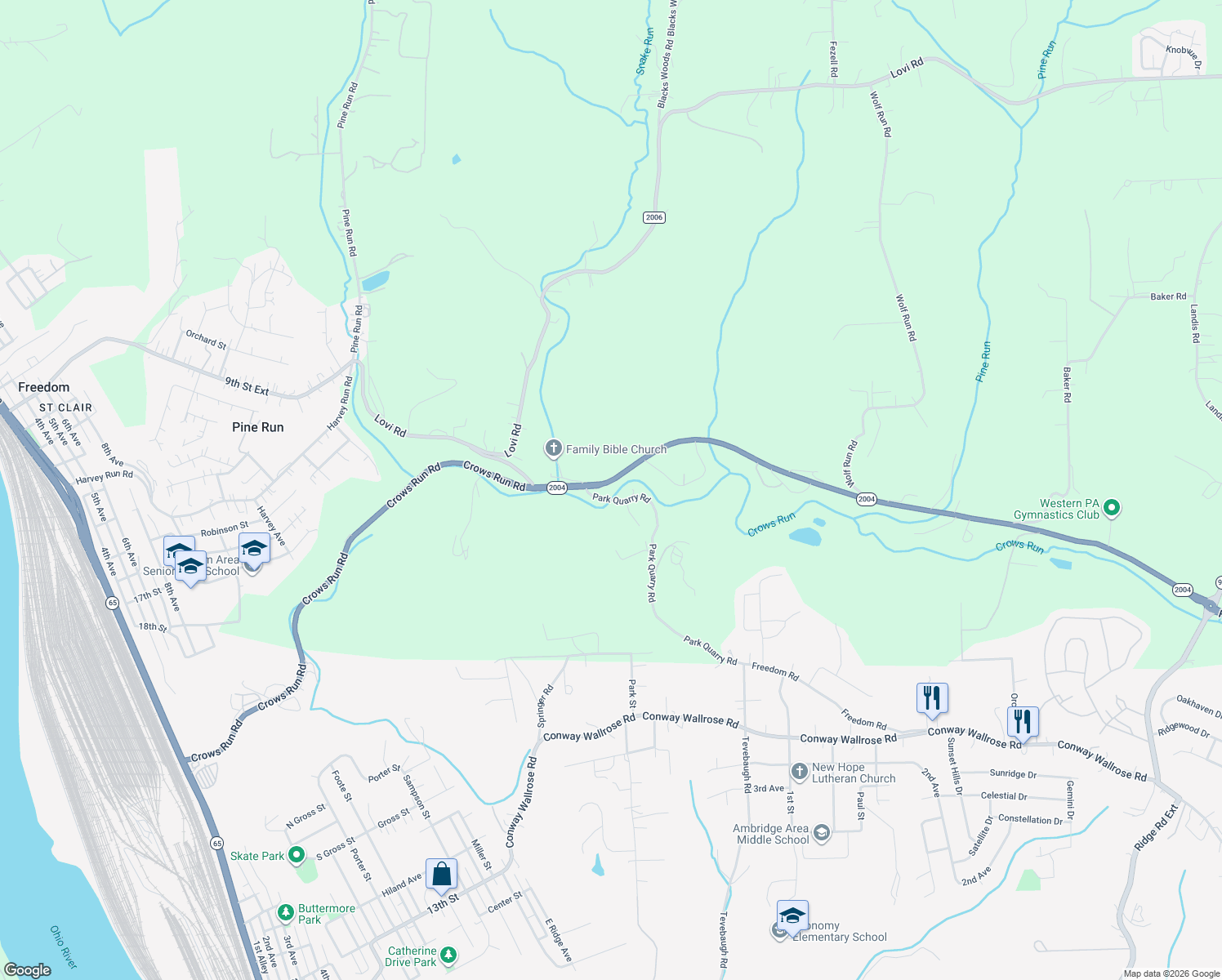 map of restaurants, bars, coffee shops, grocery stores, and more near 490 Freedom Crider Road in Freedom
