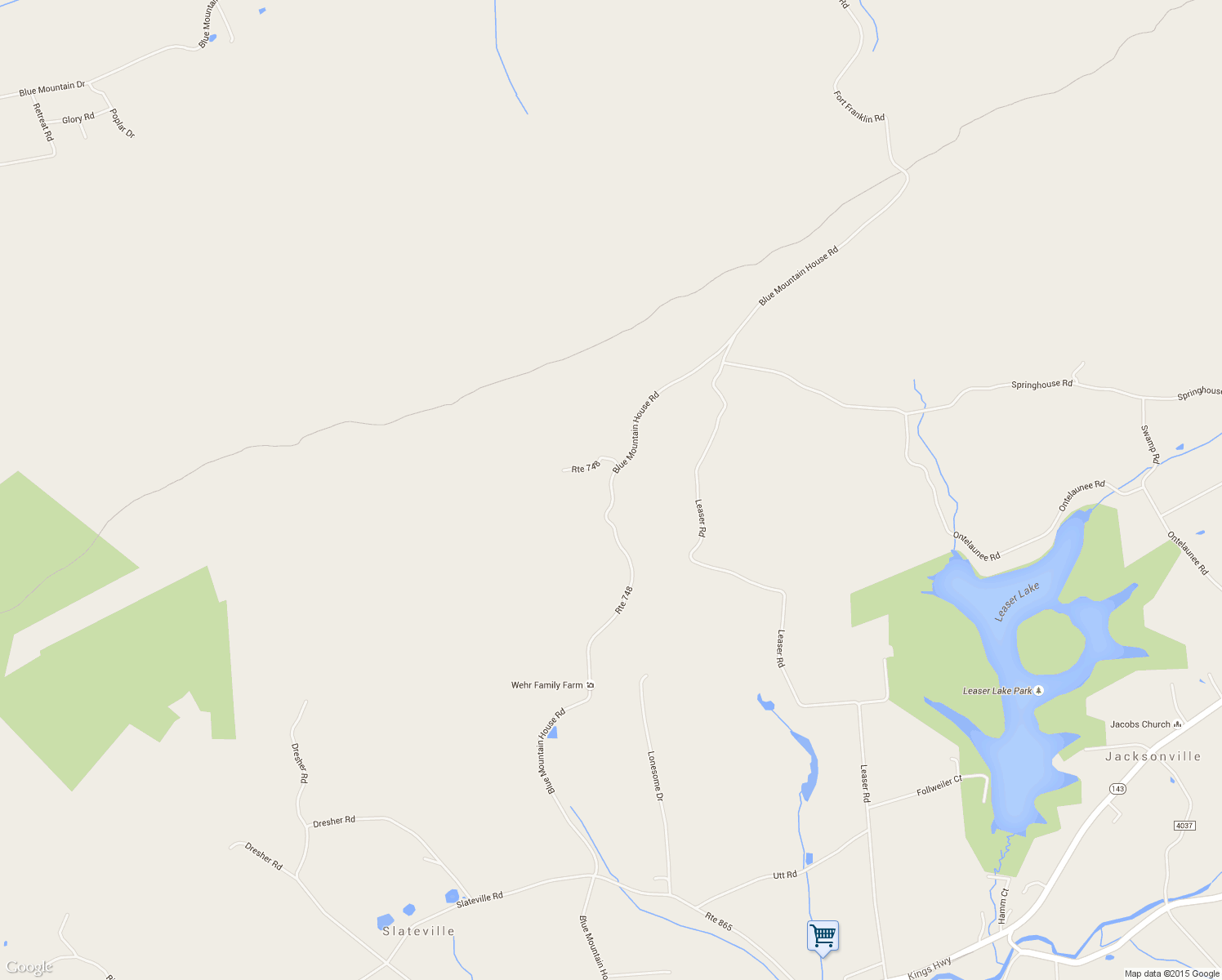 map of restaurants, bars, coffee shops, grocery stores, and more near 8046 Blue Mountain House Road in Kempton