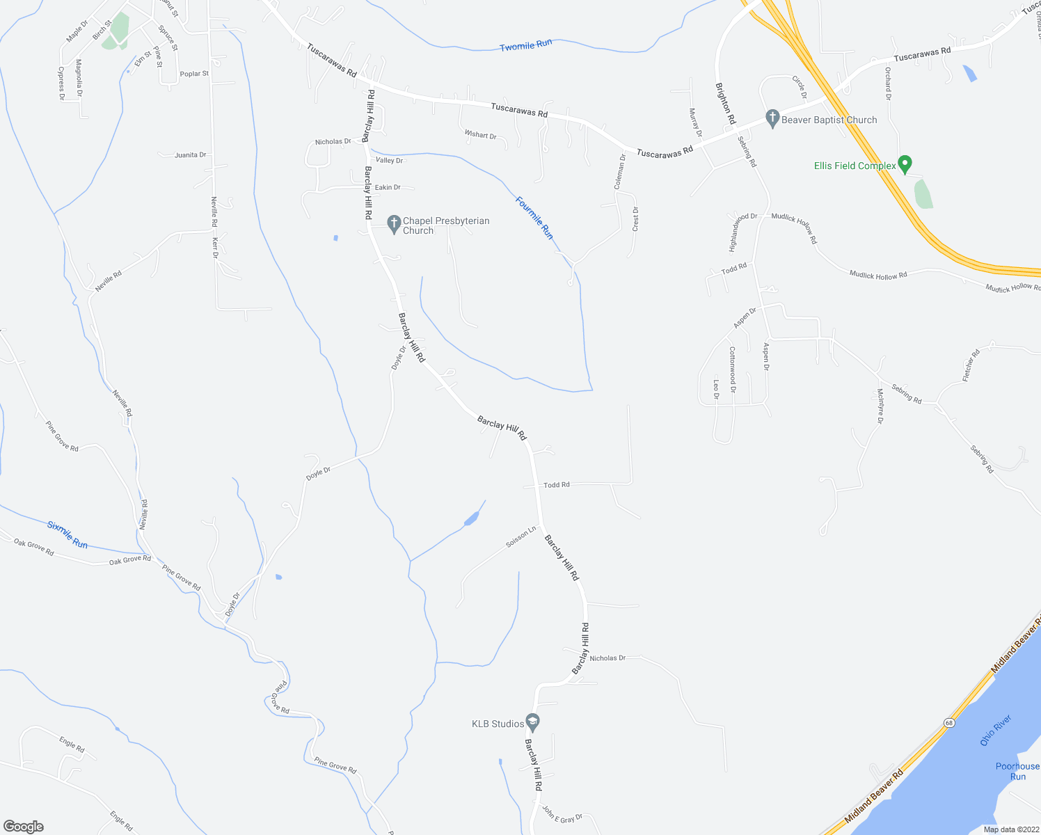 map of restaurants, bars, coffee shops, grocery stores, and more near 1405 Barclay Hill Road in Beaver