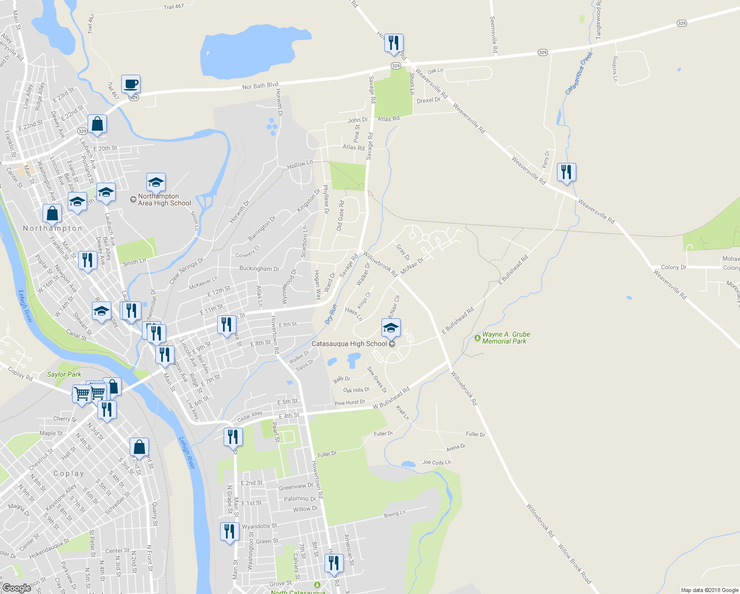map of restaurants, bars, coffee shops, grocery stores, and more near 19 Kings Court in Northampton