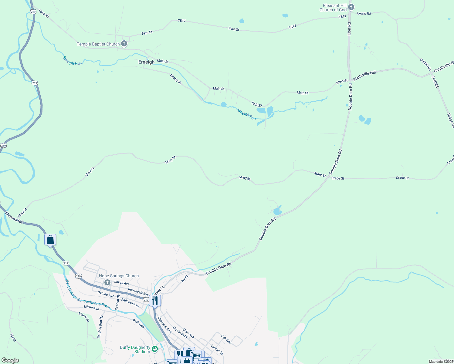 map of restaurants, bars, coffee shops, grocery stores, and more near 134 Mary Street in Northern Cambria