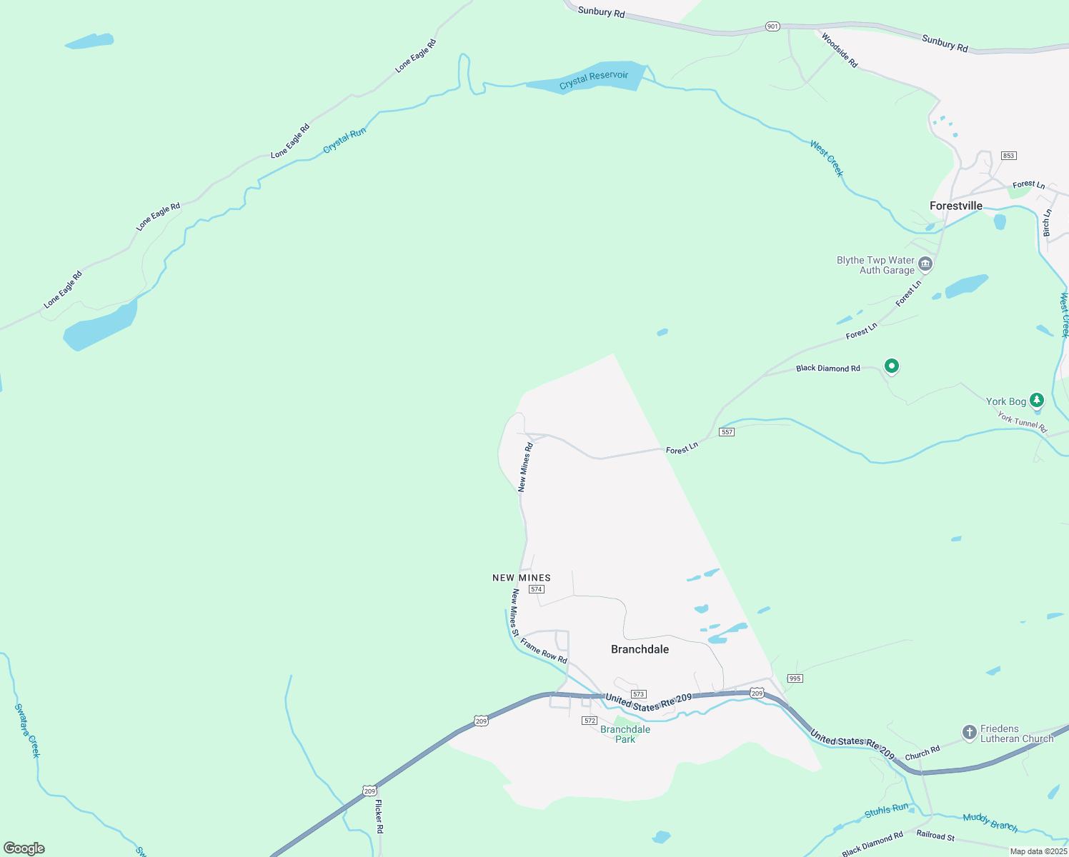 map of restaurants, bars, coffee shops, grocery stores, and more near 38 School Row in Pottsville