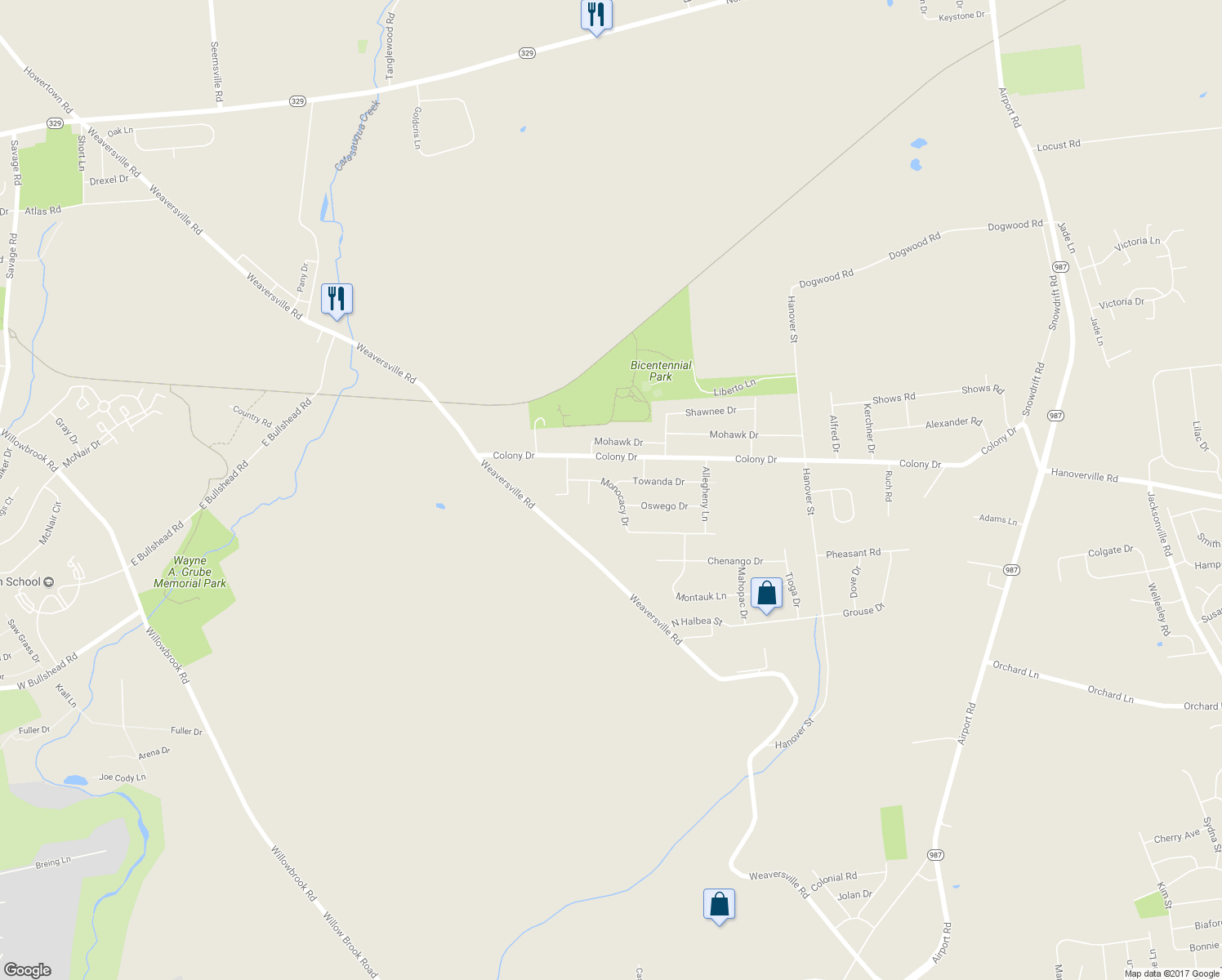map of restaurants, bars, coffee shops, grocery stores, and more near 5395 Monocacy Drive in Bethlehem