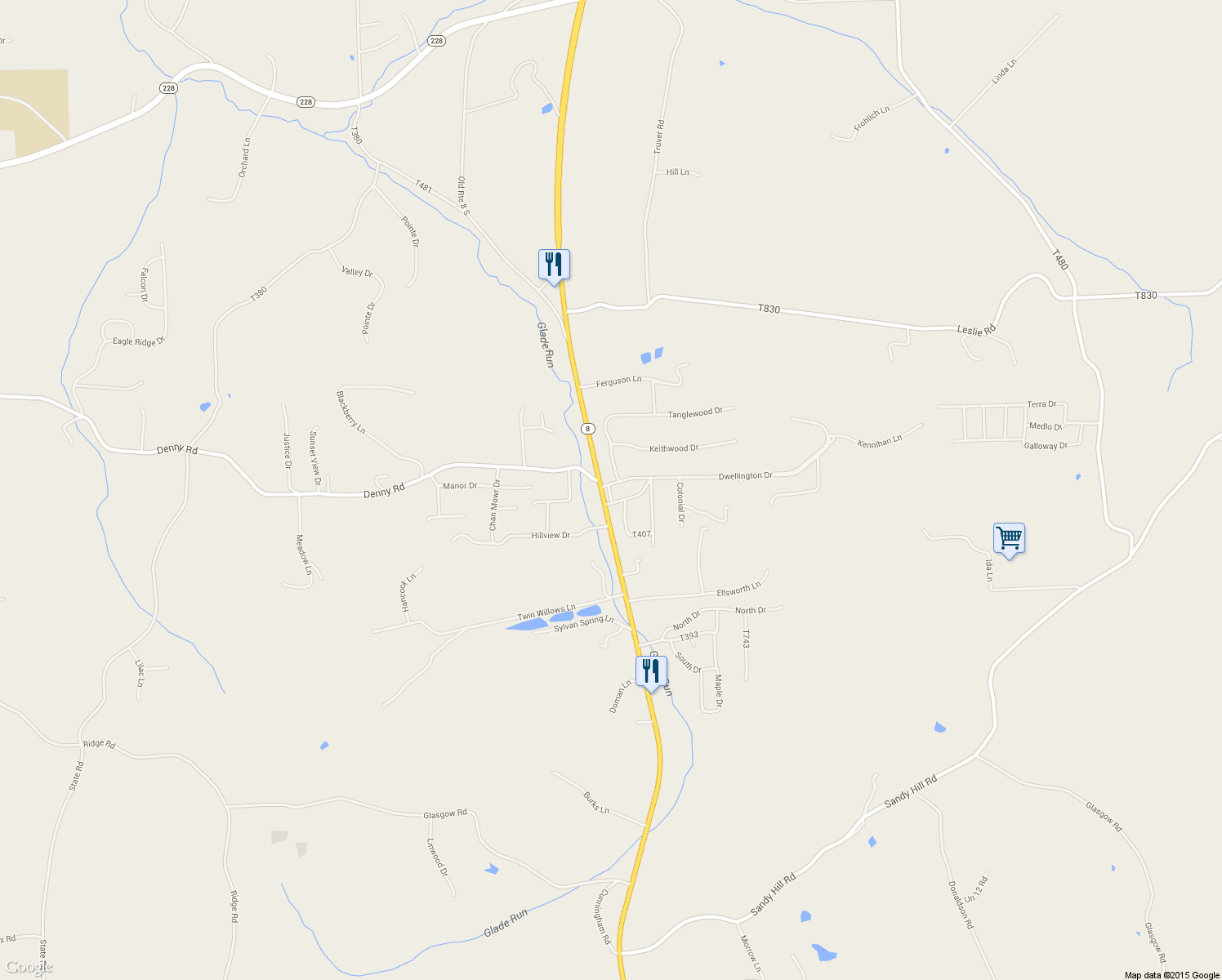 map of restaurants, bars, coffee shops, grocery stores, and more near 1373 Pittsburgh Road in Valencia