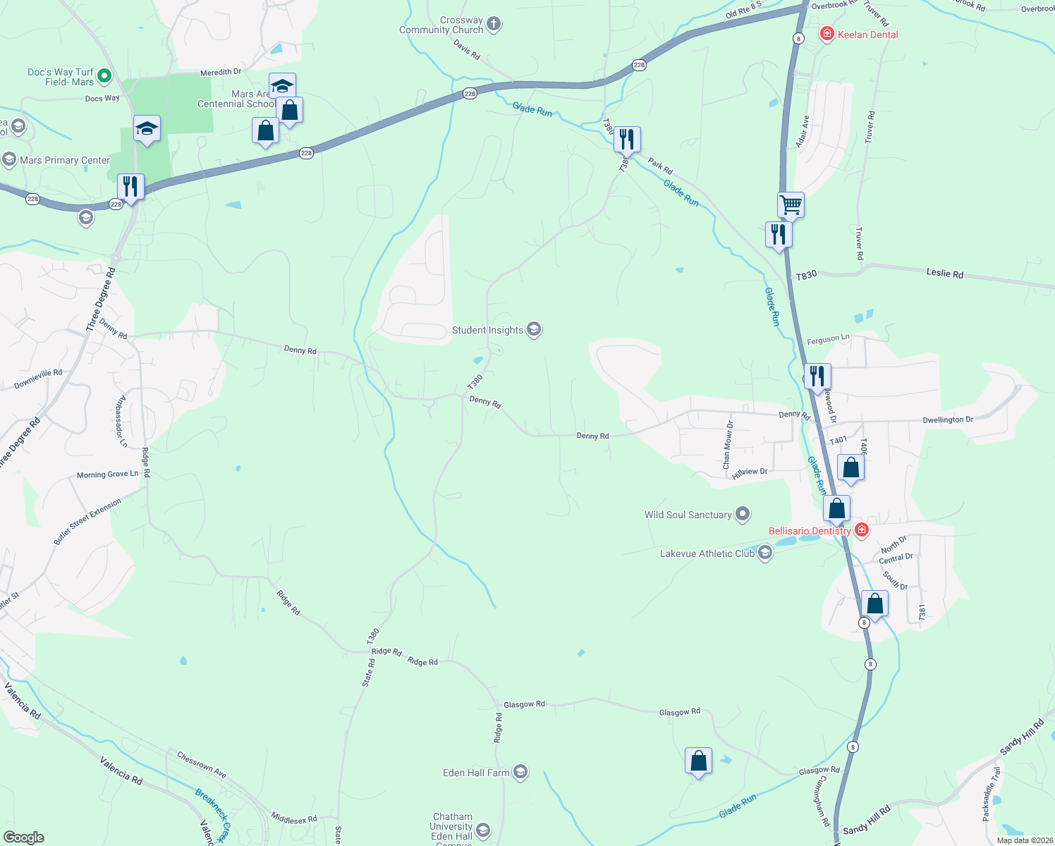 map of restaurants, bars, coffee shops, grocery stores, and more near 189 Denny Rd in Valencia