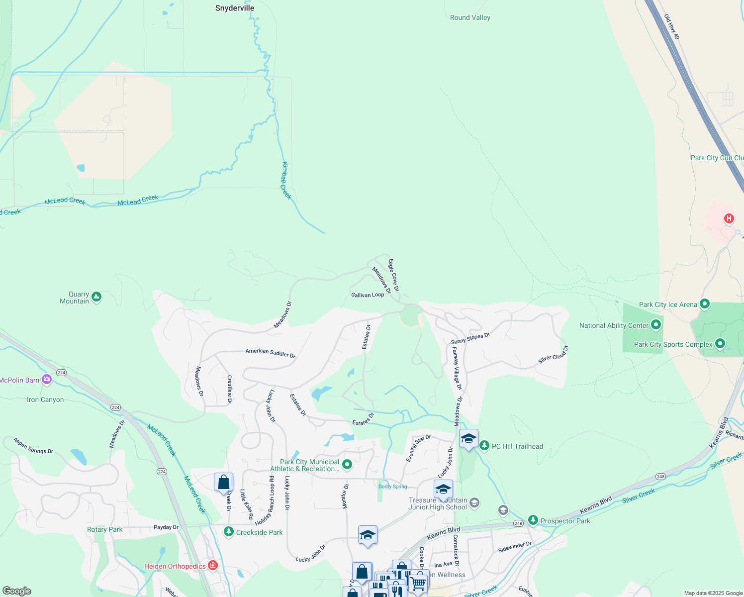 map of restaurants, bars, coffee shops, grocery stores, and more near 2703 Gallivan Loop in Park City