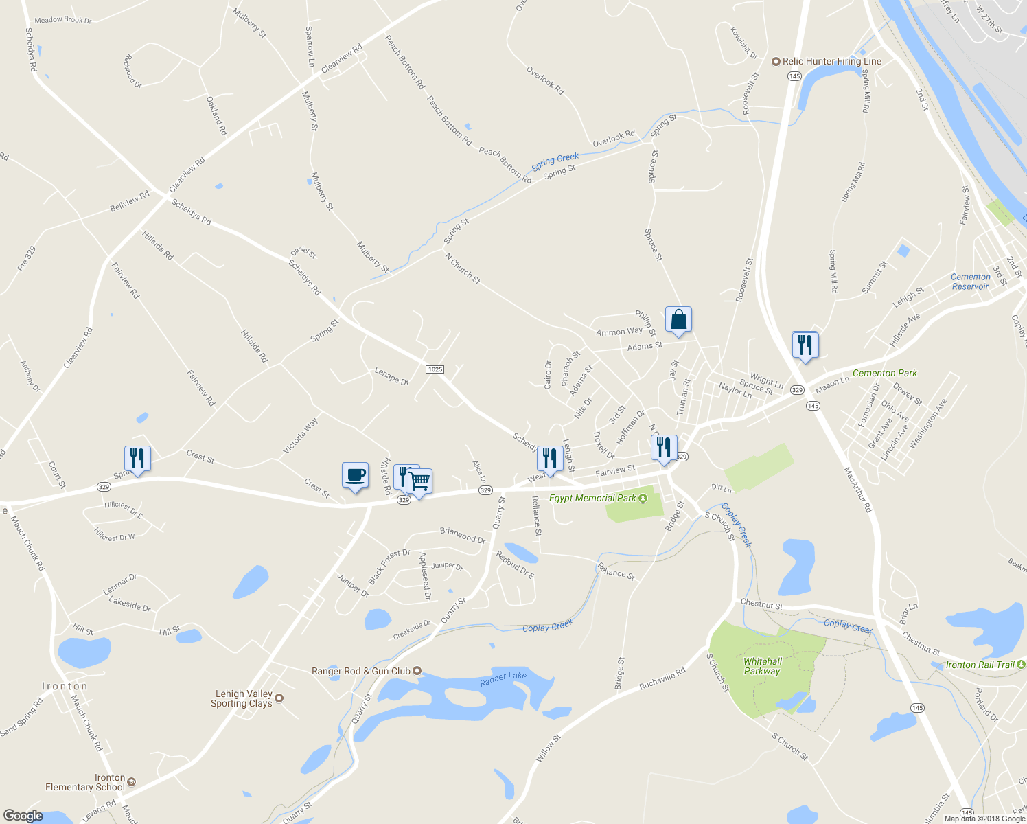 map of restaurants, bars, coffee shops, grocery stores, and more near 4179 Scheidys Road in Lehigh County