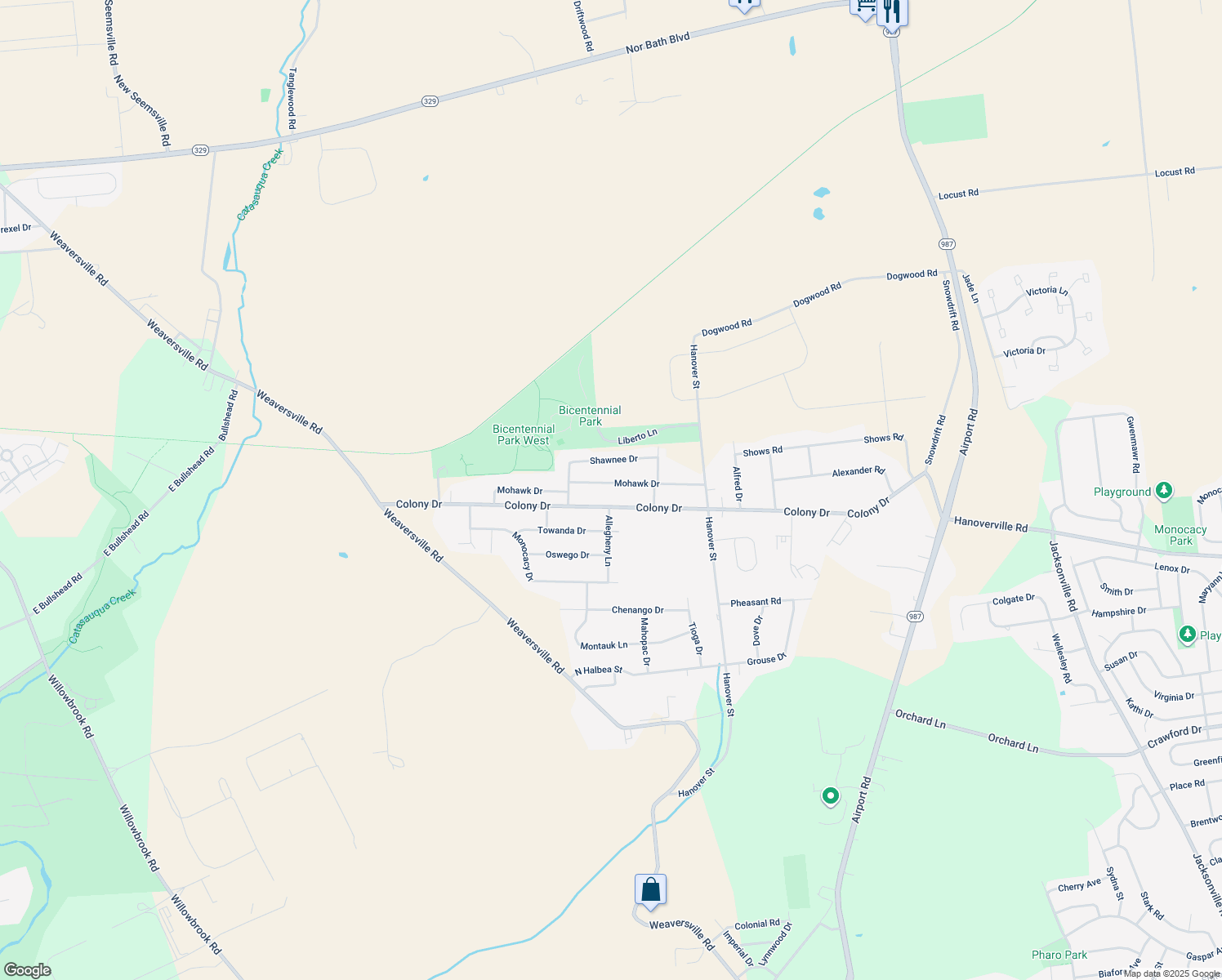 map of restaurants, bars, coffee shops, grocery stores, and more near 5545 Mohawk Dr in Bethlehem