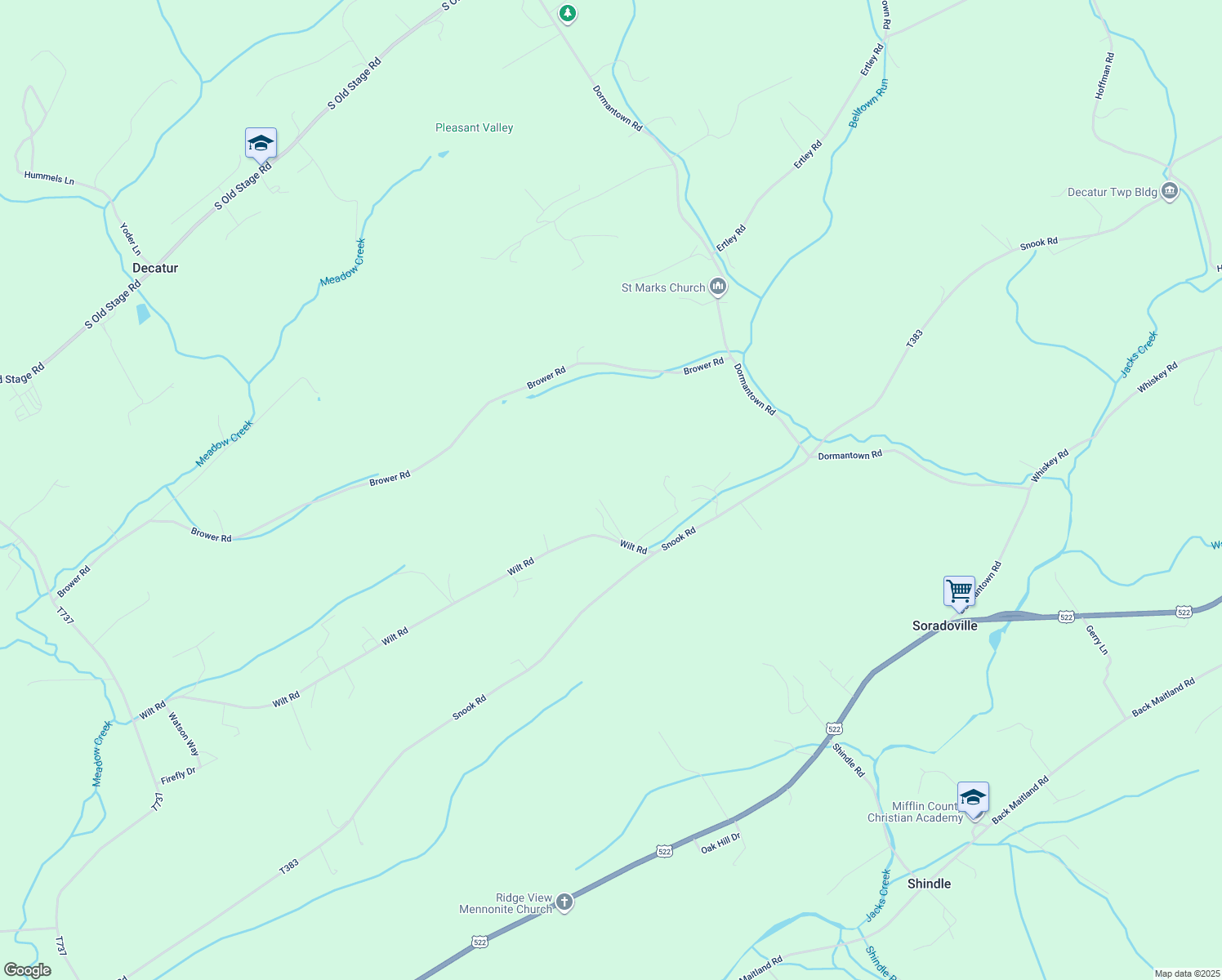 map of restaurants, bars, coffee shops, grocery stores, and more near 95 Tumbledown Lane in McClure