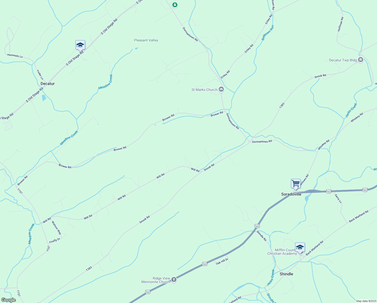 map of restaurants, bars, coffee shops, grocery stores, and more near 95 Tumbledown Lane in McClure