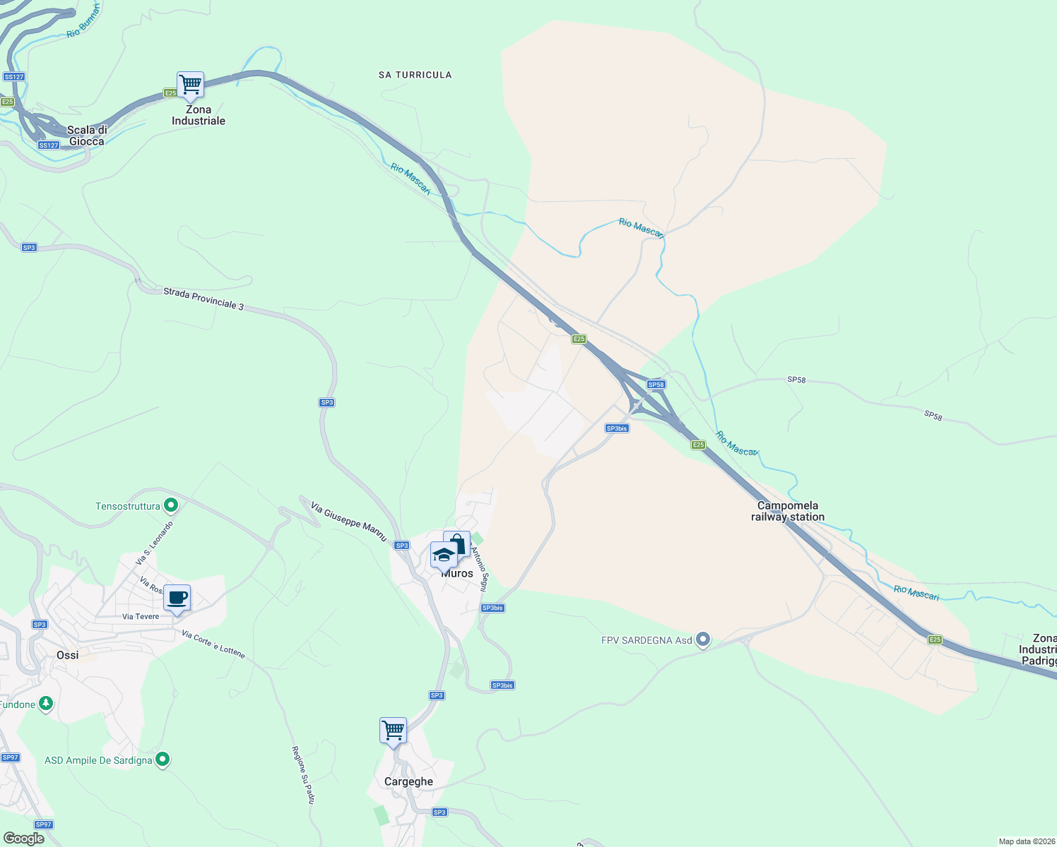 map of restaurants, bars, coffee shops, grocery stores, and more near in Città metropolitana di Sassari