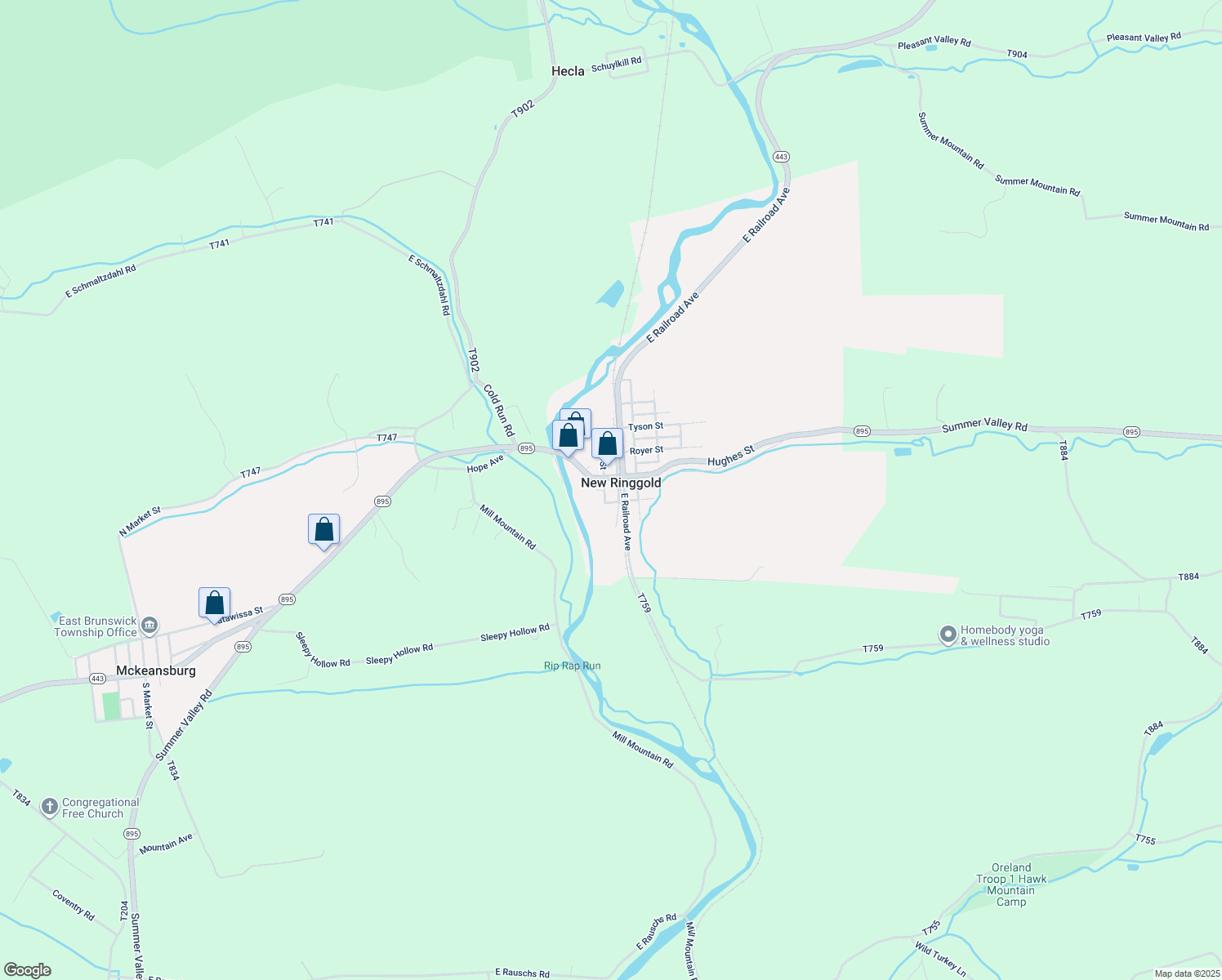 map of restaurants, bars, coffee shops, grocery stores, and more near 10 South Railroad Street in New Ringgold