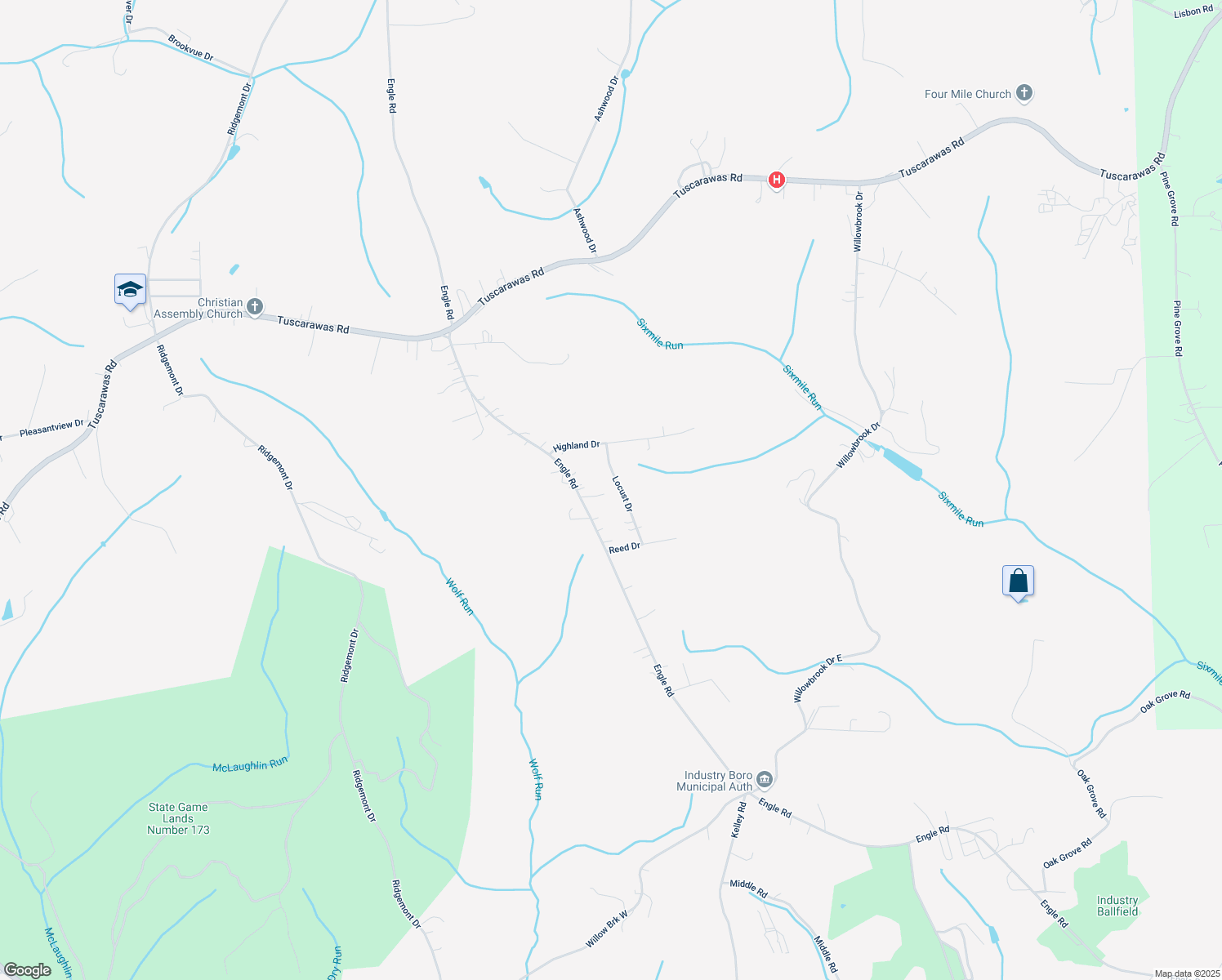 map of restaurants, bars, coffee shops, grocery stores, and more near 113 Locust Dr in Industry