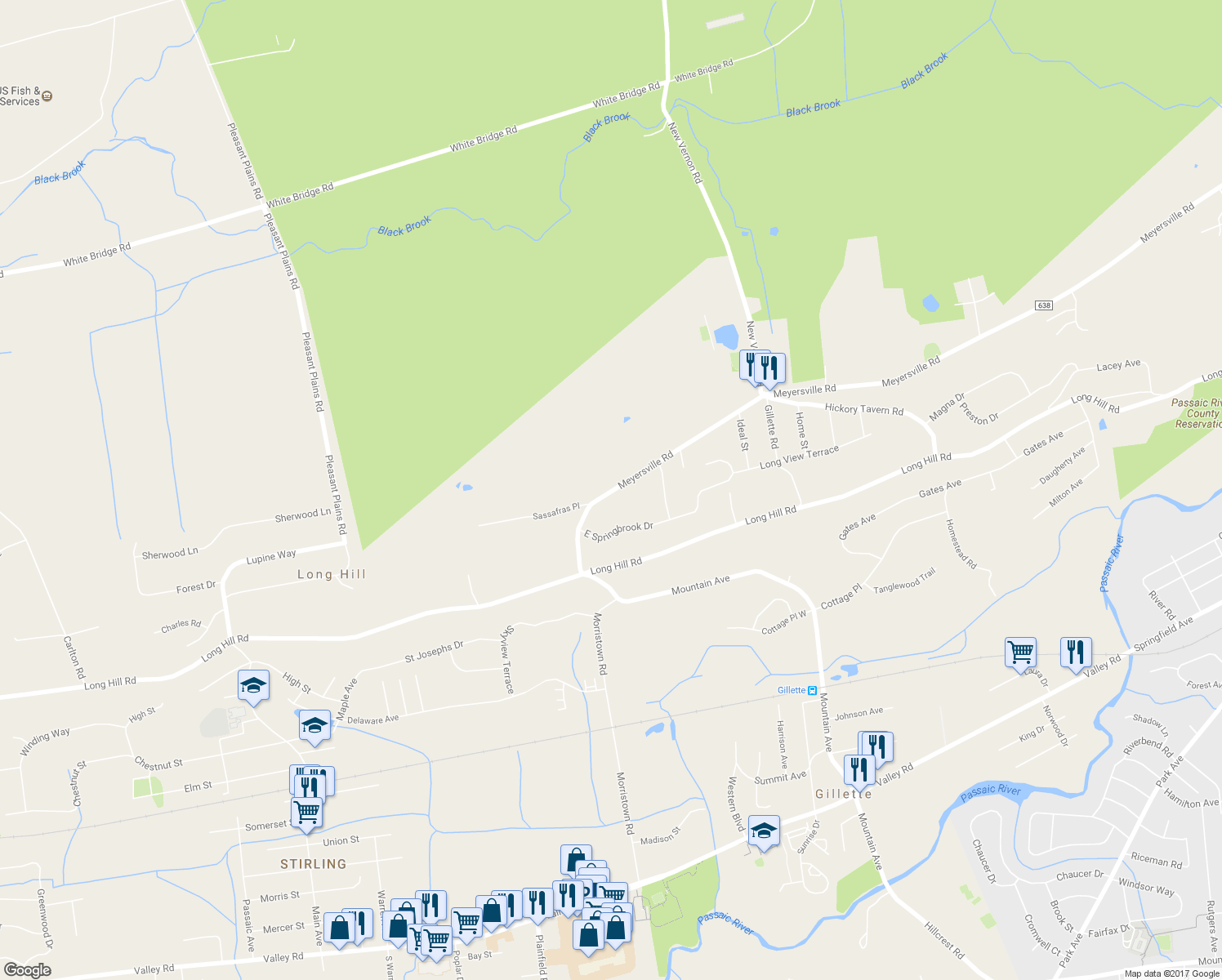 map of restaurants, bars, coffee shops, grocery stores, and more near 840 Meyersville Road in Gillette