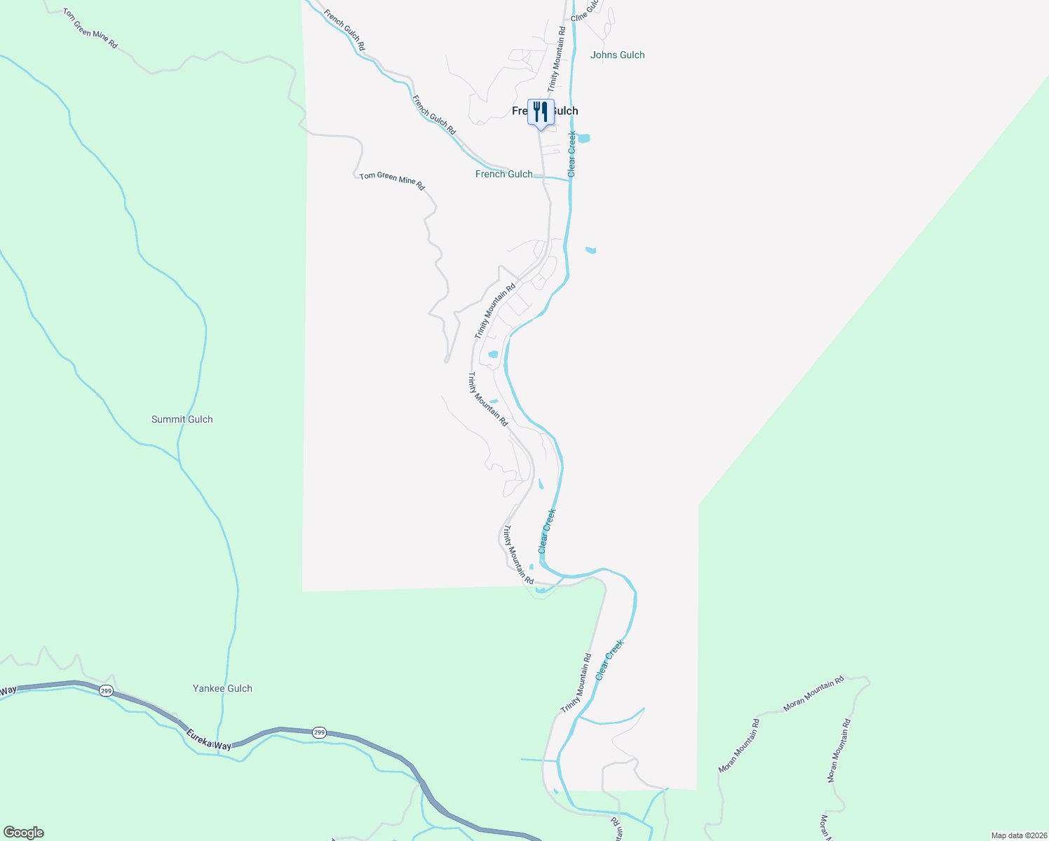 map of restaurants, bars, coffee shops, grocery stores, and more near 13572 Trinity Mountain Road in French Gulch