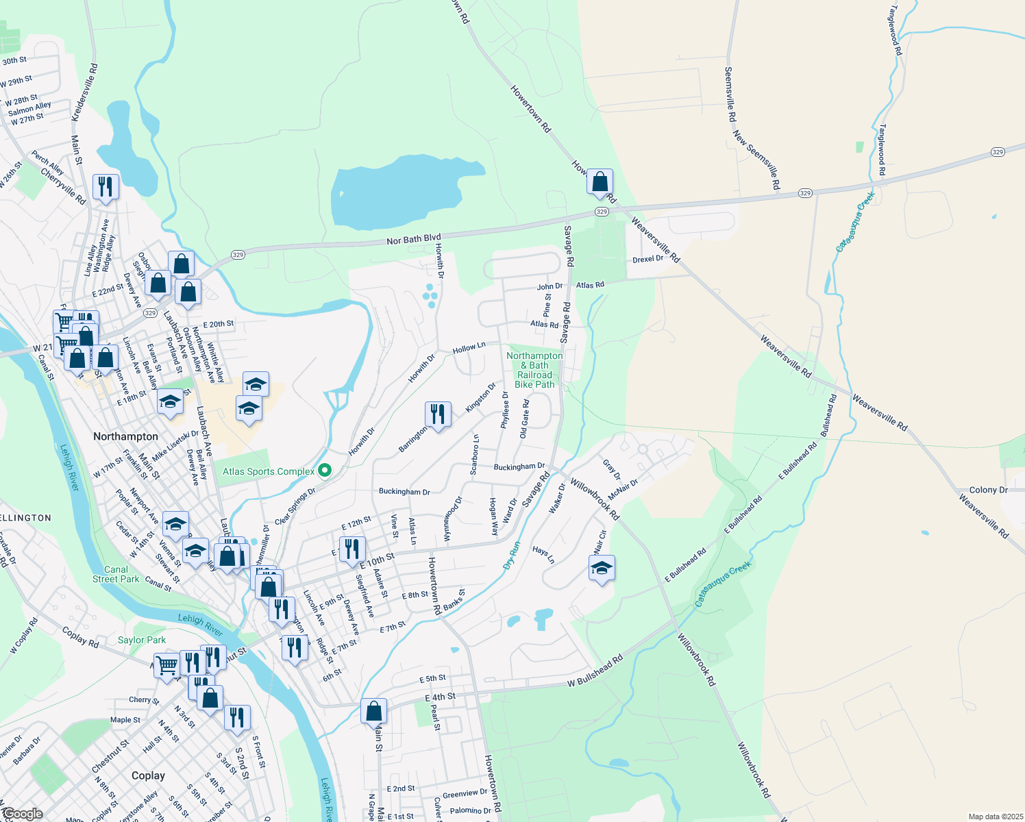 map of restaurants, bars, coffee shops, grocery stores, and more near 21 Phyllese Drive in Northampton