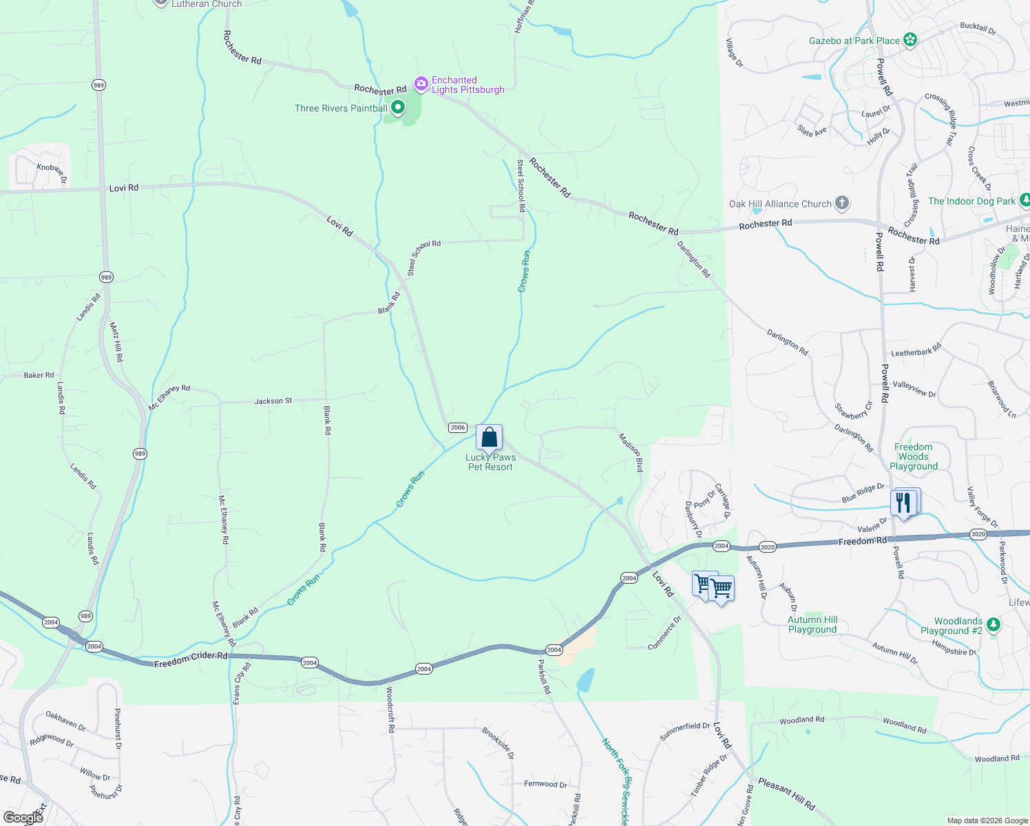 map of restaurants, bars, coffee shops, grocery stores, and more near 605 Madison Boulevard in Freedom